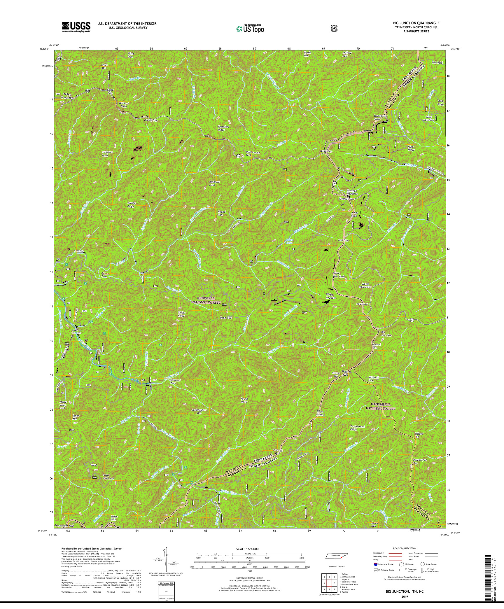 USGS US TOPO 7.5-MINUTE MAP FOR BIG JUNCTION, TN,NC 2019