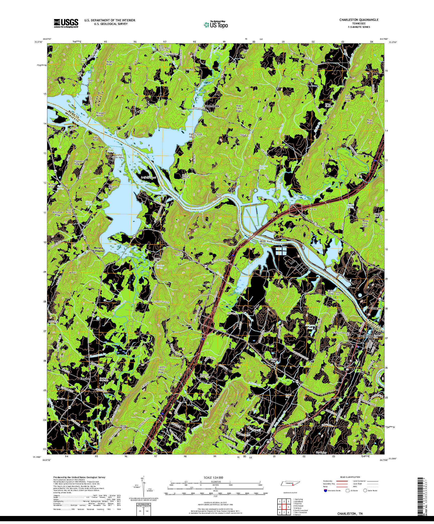 USGS US TOPO 7.5-MINUTE MAP FOR CHARLESTON, TN 2019