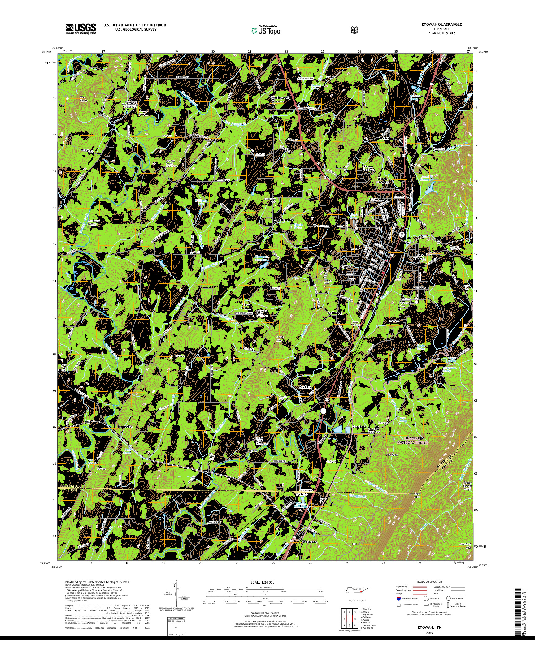 USGS US TOPO 7.5-MINUTE MAP FOR ETOWAH, TN 2019