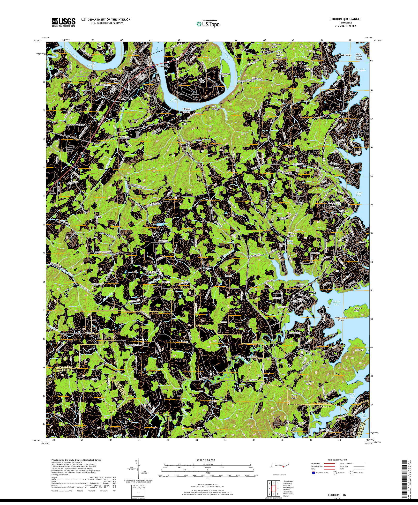 USGS US TOPO 7.5-MINUTE MAP FOR LOUDON, TN 2019