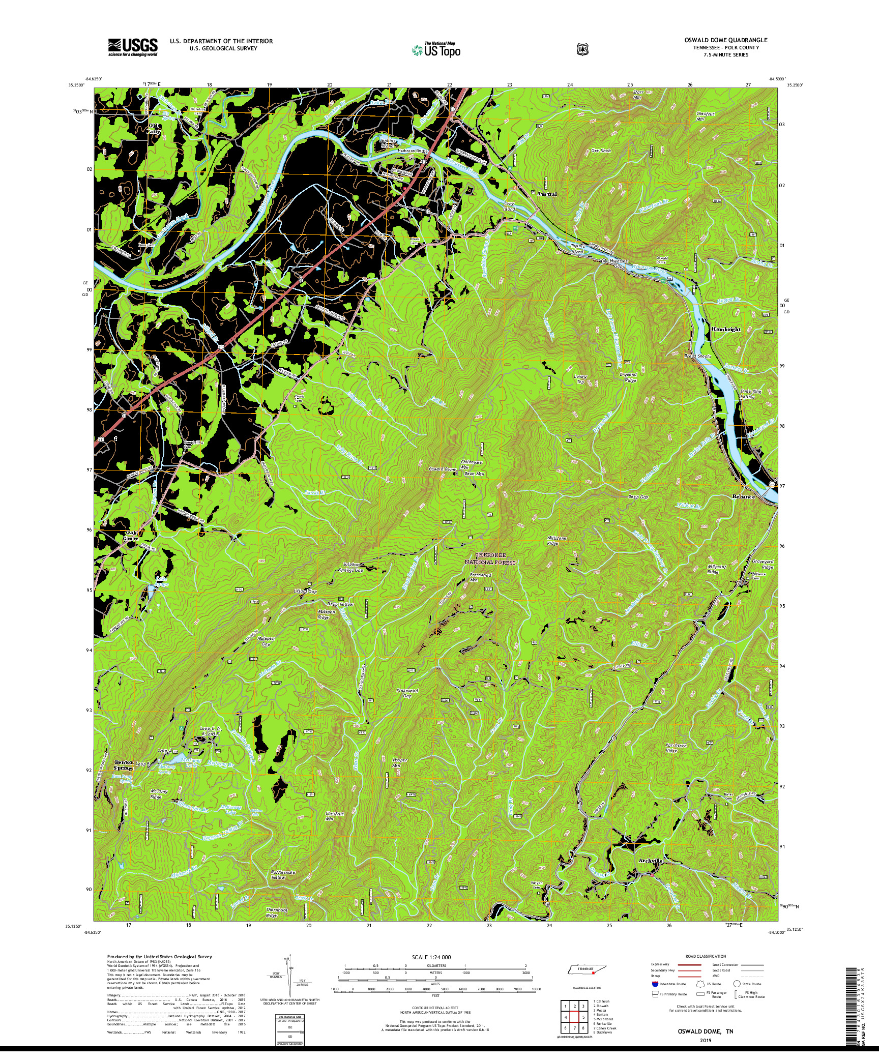 USGS US TOPO 7.5-MINUTE MAP FOR OSWALD DOME, TN 2019