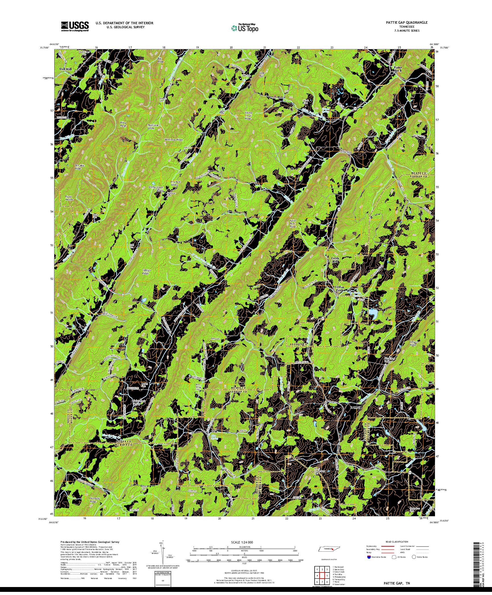 USGS US TOPO 7.5-MINUTE MAP FOR PATTIE GAP, TN 2019