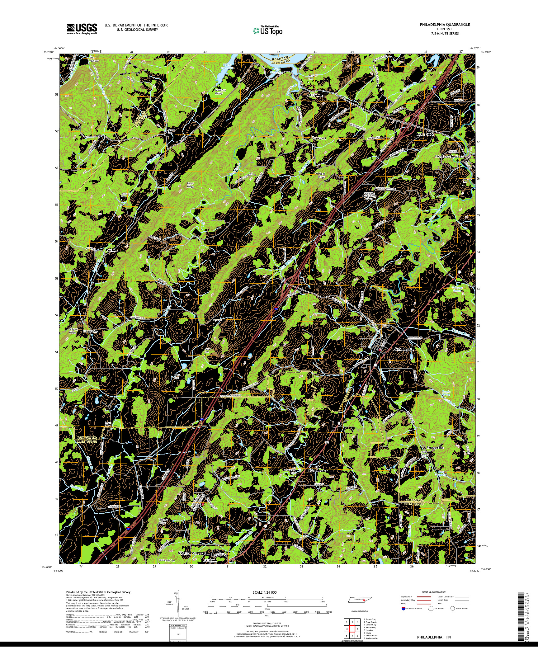 USGS US TOPO 7.5-MINUTE MAP FOR PHILADELPHIA, TN 2019