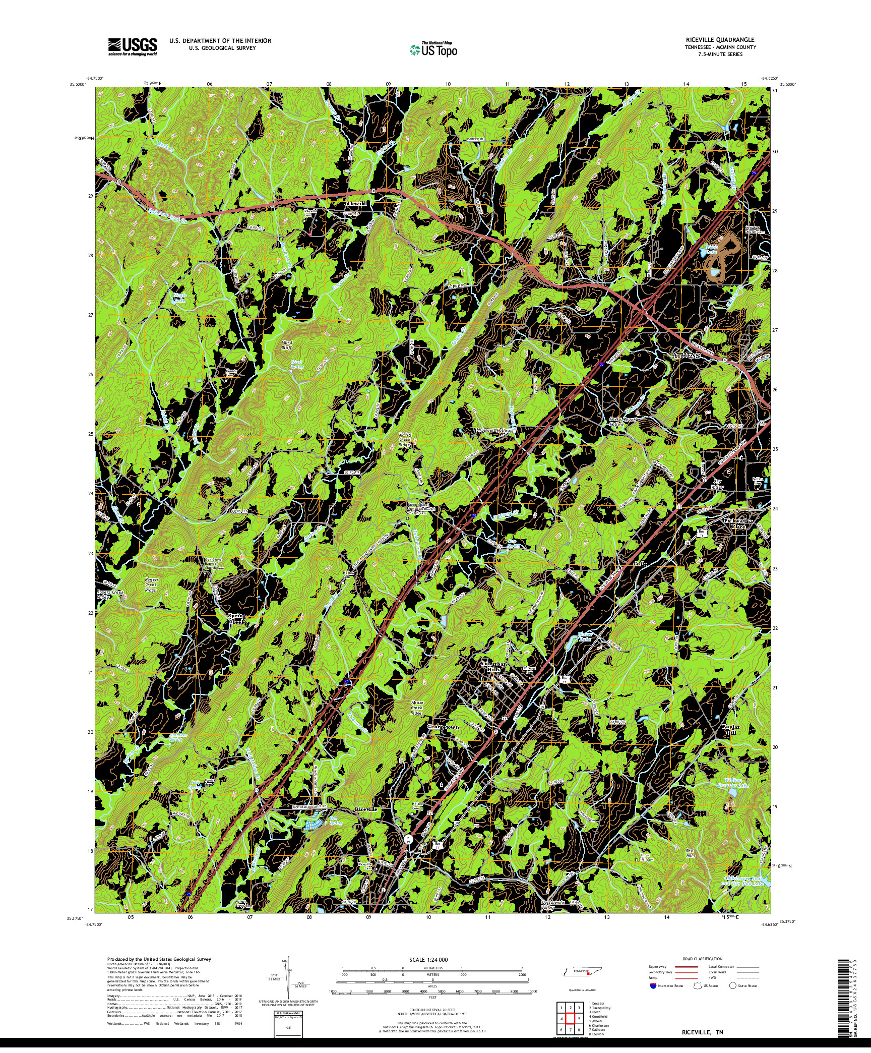 USGS US TOPO 7.5-MINUTE MAP FOR RICEVILLE, TN 2019