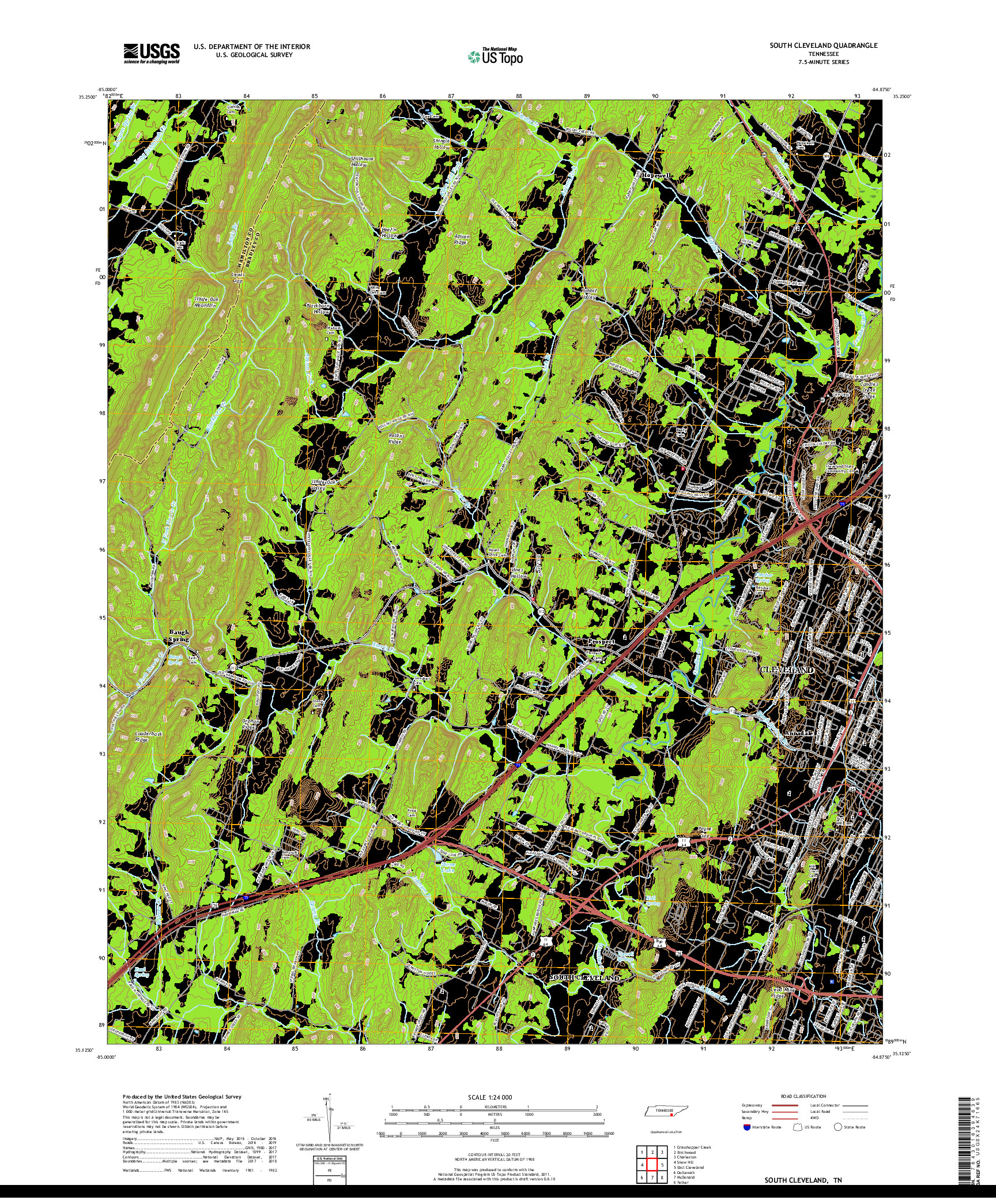 USGS US TOPO 7.5-MINUTE MAP FOR SOUTH CLEVELAND, TN 2019