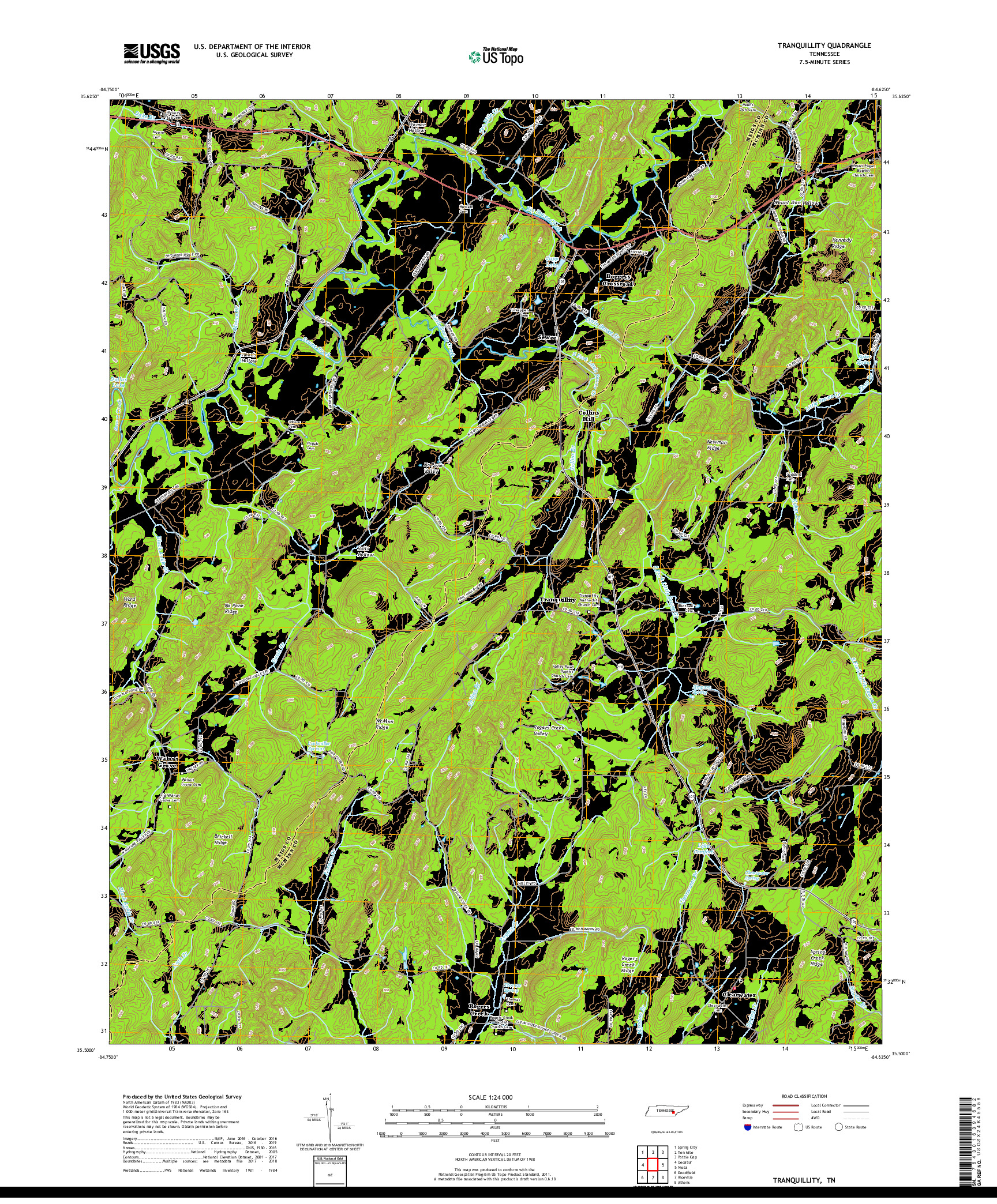 USGS US TOPO 7.5-MINUTE MAP FOR TRANQUILLITY, TN 2019