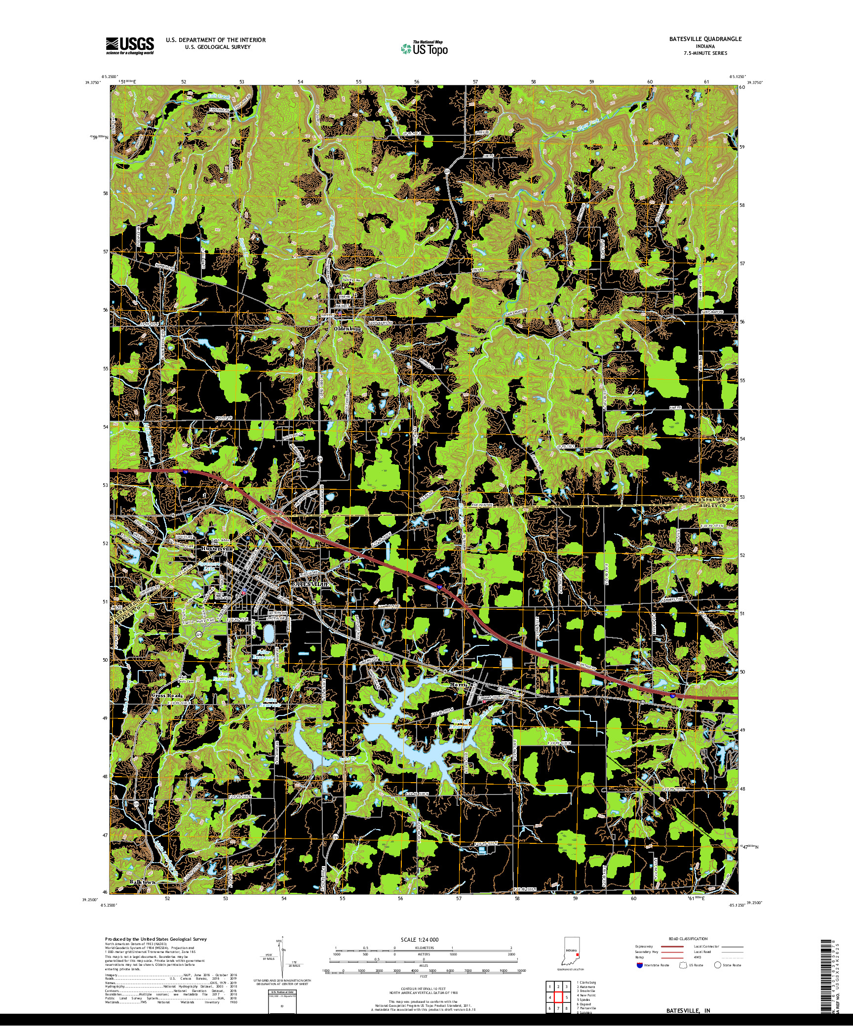 USGS US TOPO 7.5-MINUTE MAP FOR BATESVILLE, IN 2019