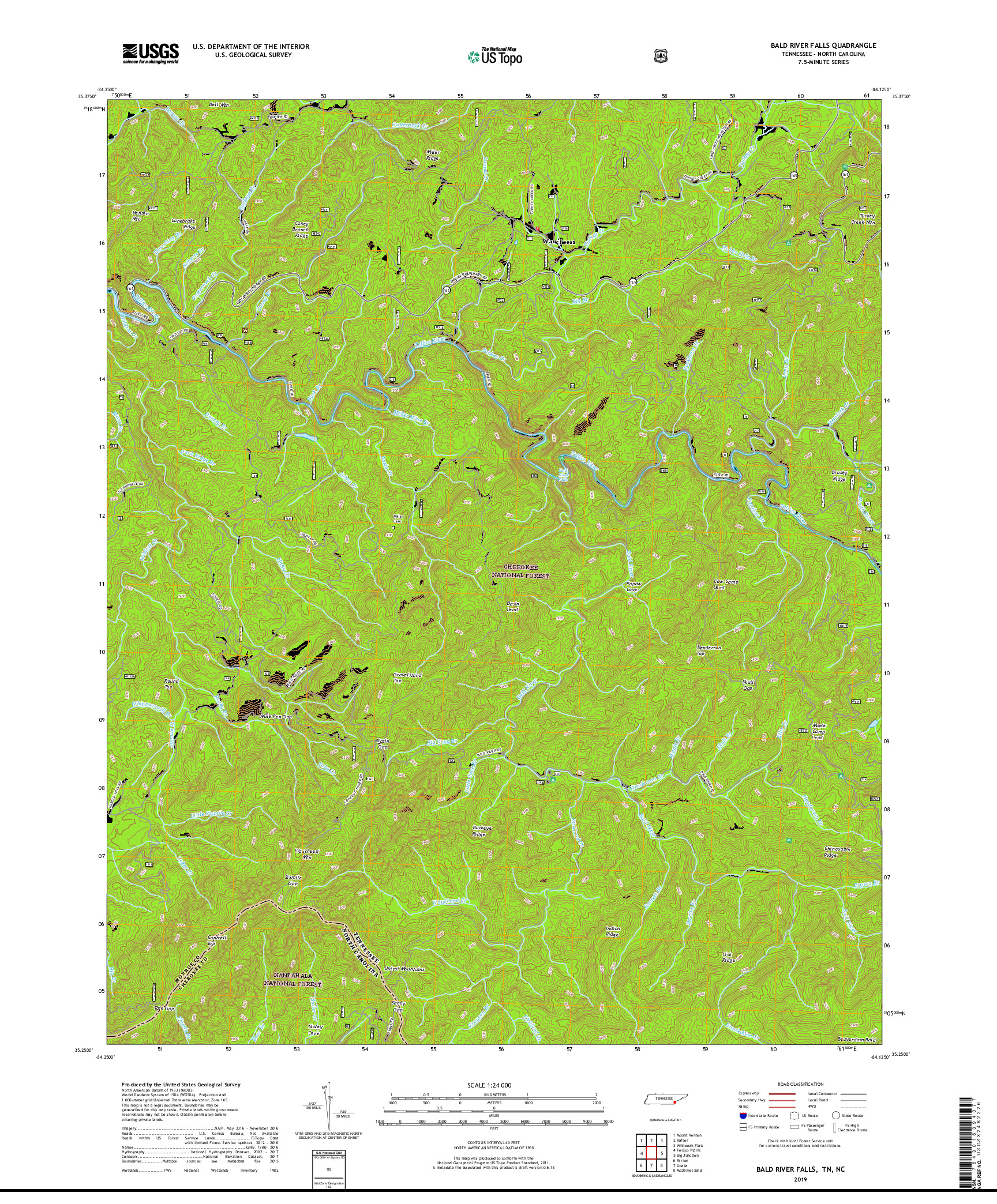 USGS US TOPO 7.5-MINUTE MAP FOR BALD RIVER FALLS, TN,NC 2019