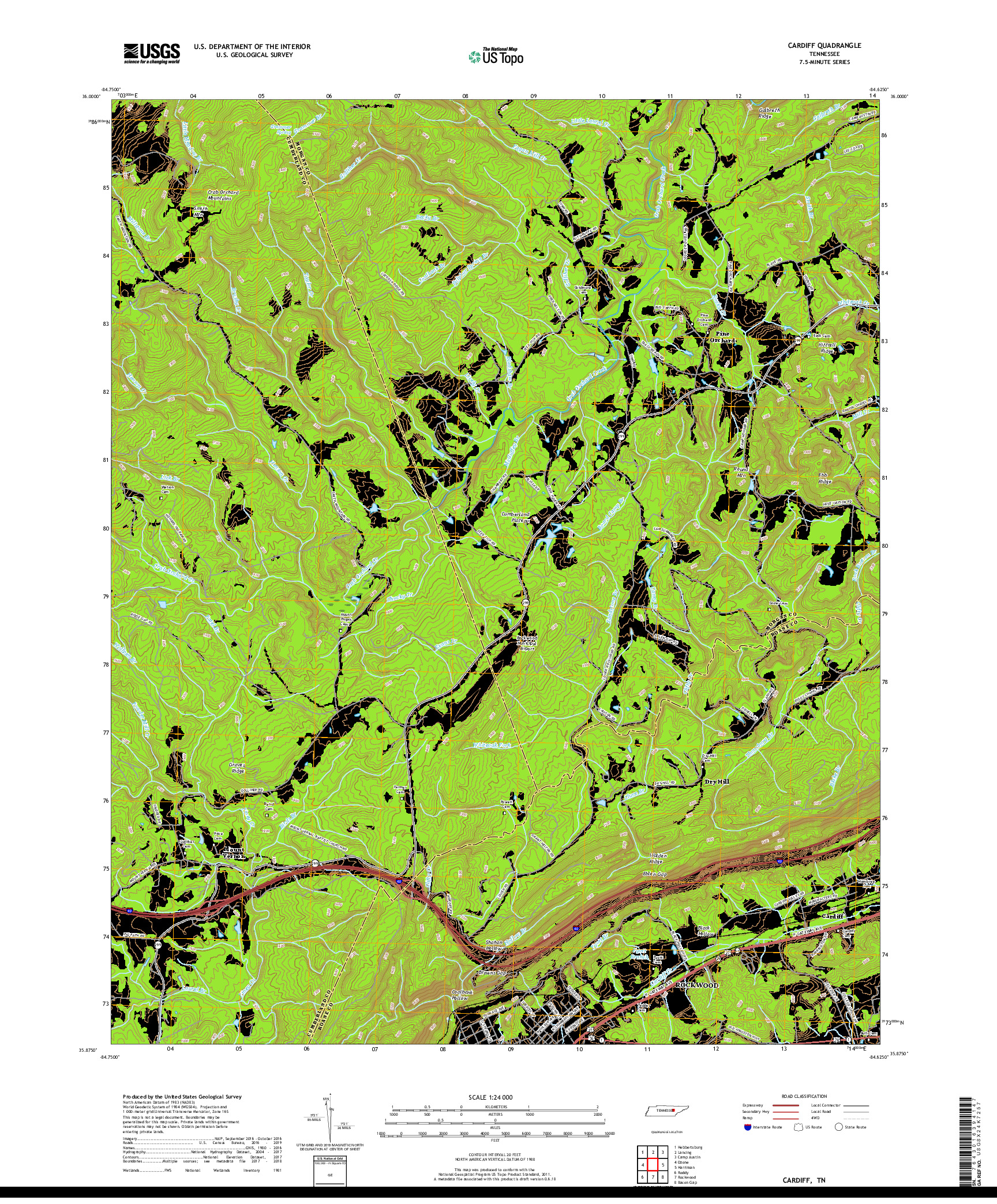 USGS US TOPO 7.5-MINUTE MAP FOR CARDIFF, TN 2019