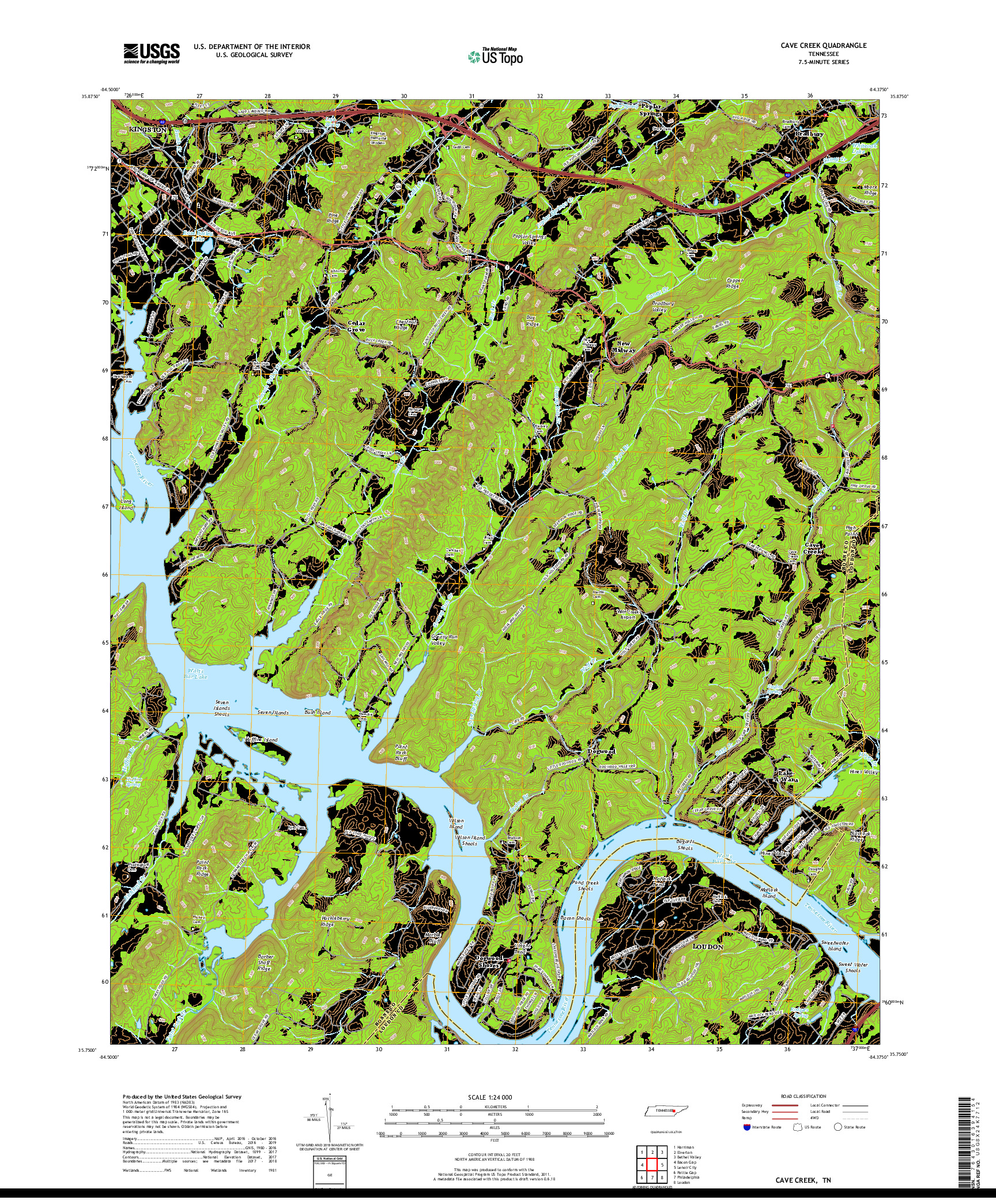 USGS US TOPO 7.5-MINUTE MAP FOR CAVE CREEK, TN 2019