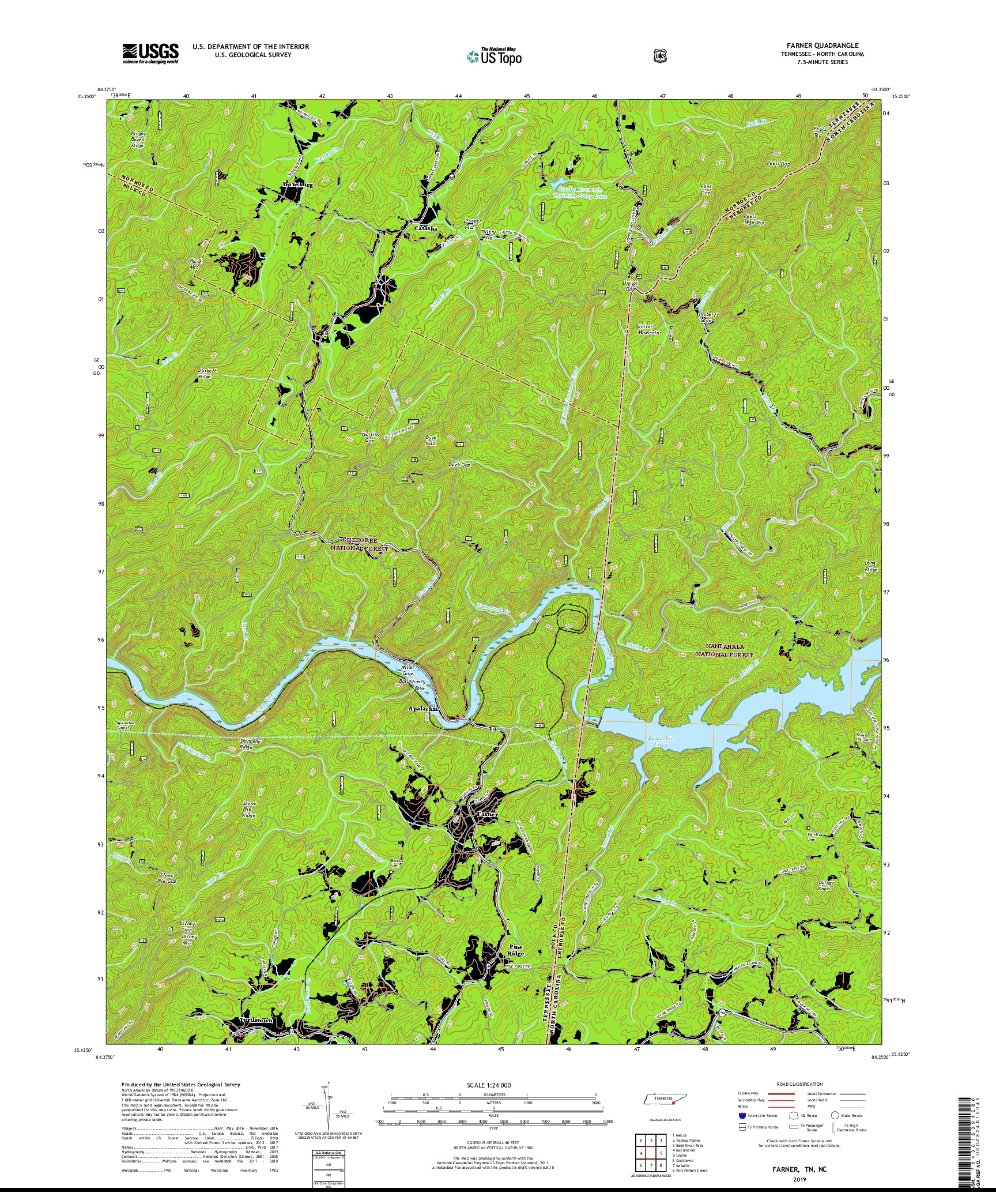 USGS US TOPO 7.5-MINUTE MAP FOR FARNER, TN,NC 2019