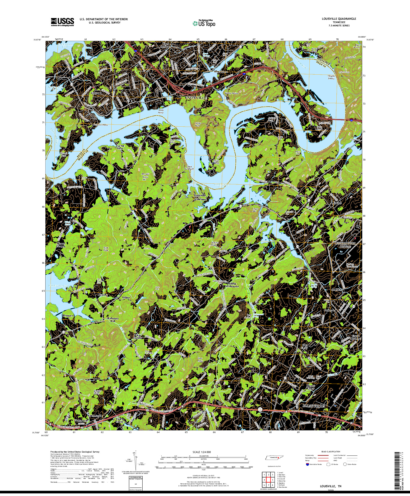 USGS US TOPO 7.5-MINUTE MAP FOR LOUISVILLE, TN 2019