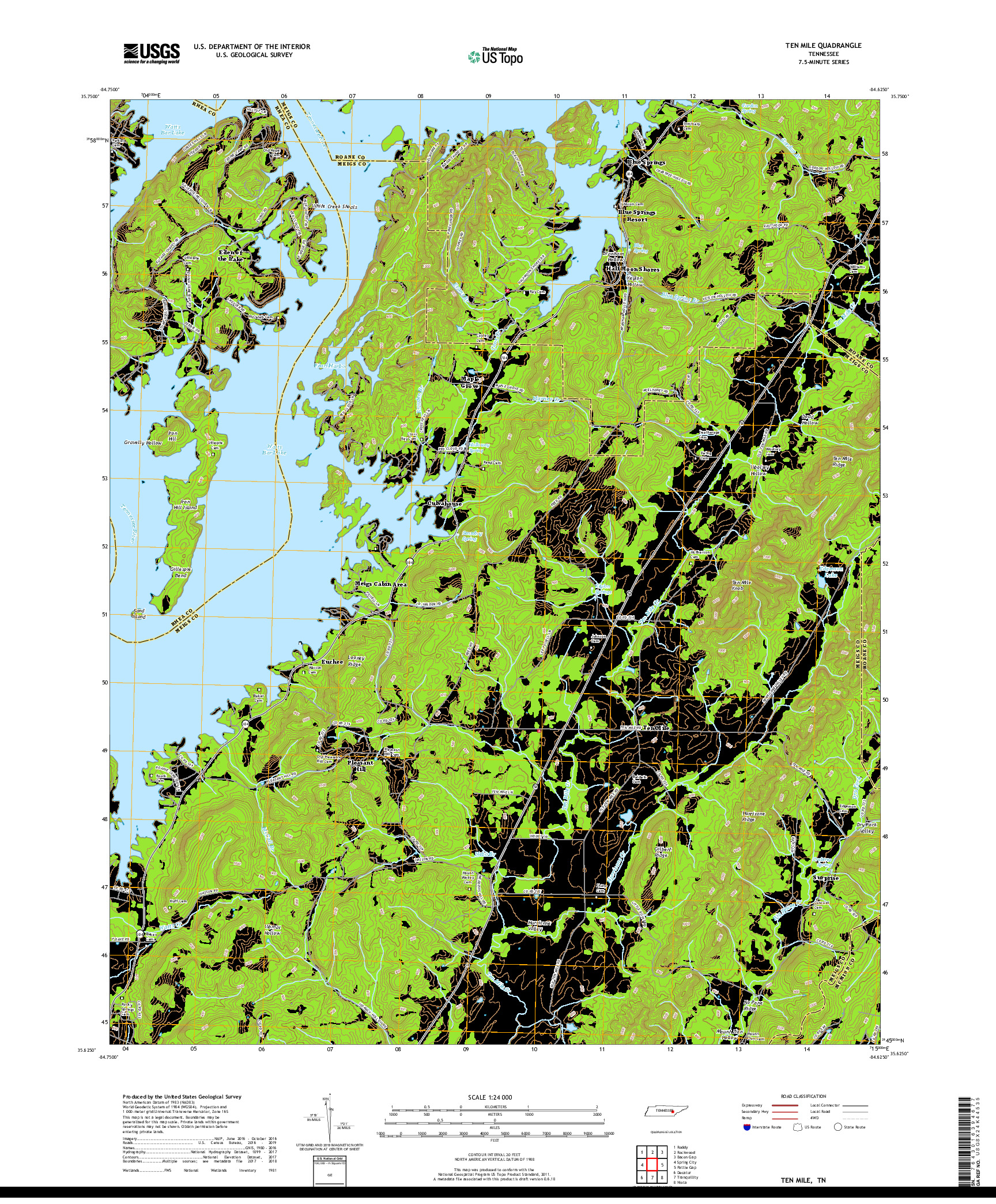 USGS US TOPO 7.5-MINUTE MAP FOR TEN MILE, TN 2019