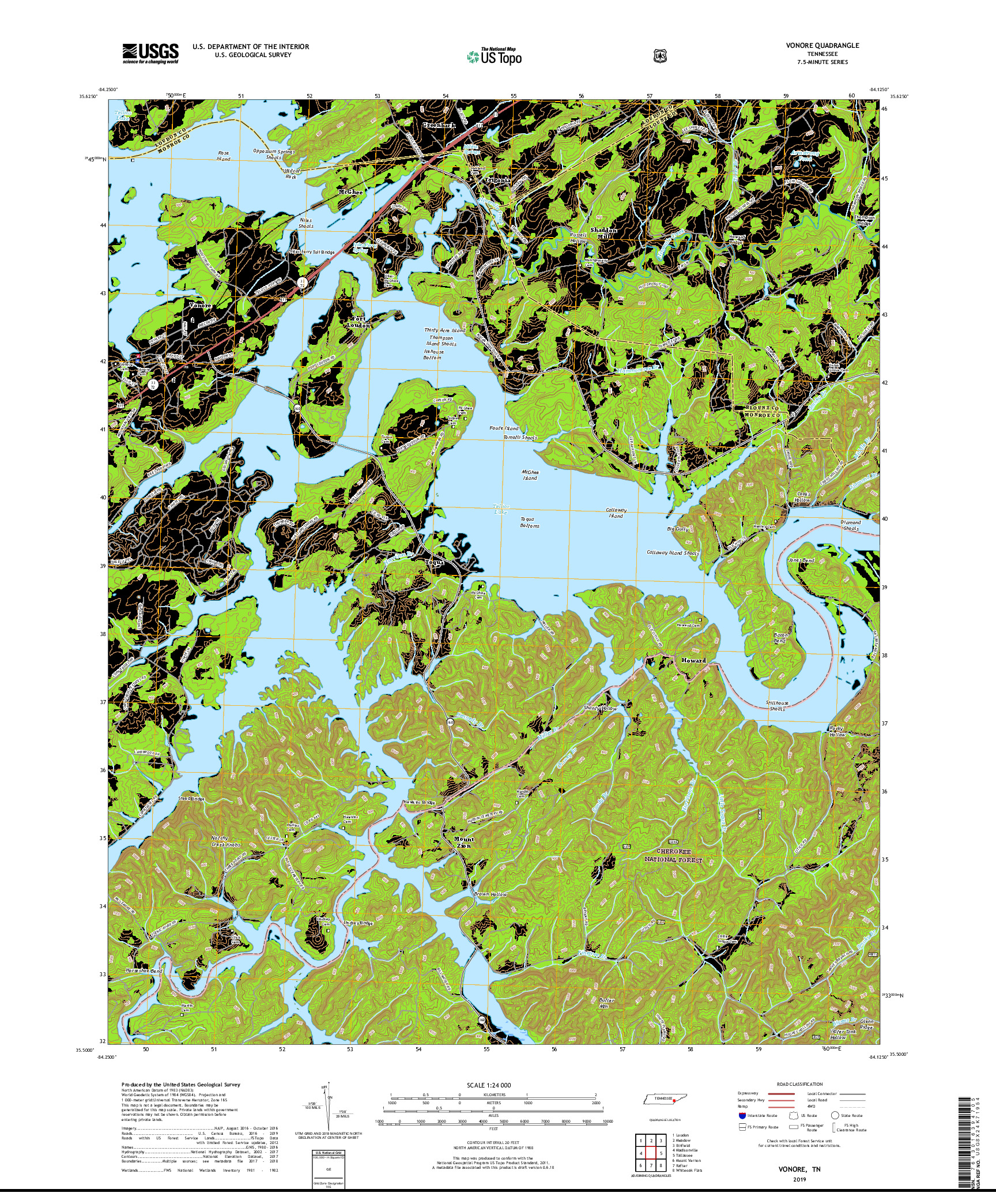 USGS US TOPO 7.5-MINUTE MAP FOR VONORE, TN 2019