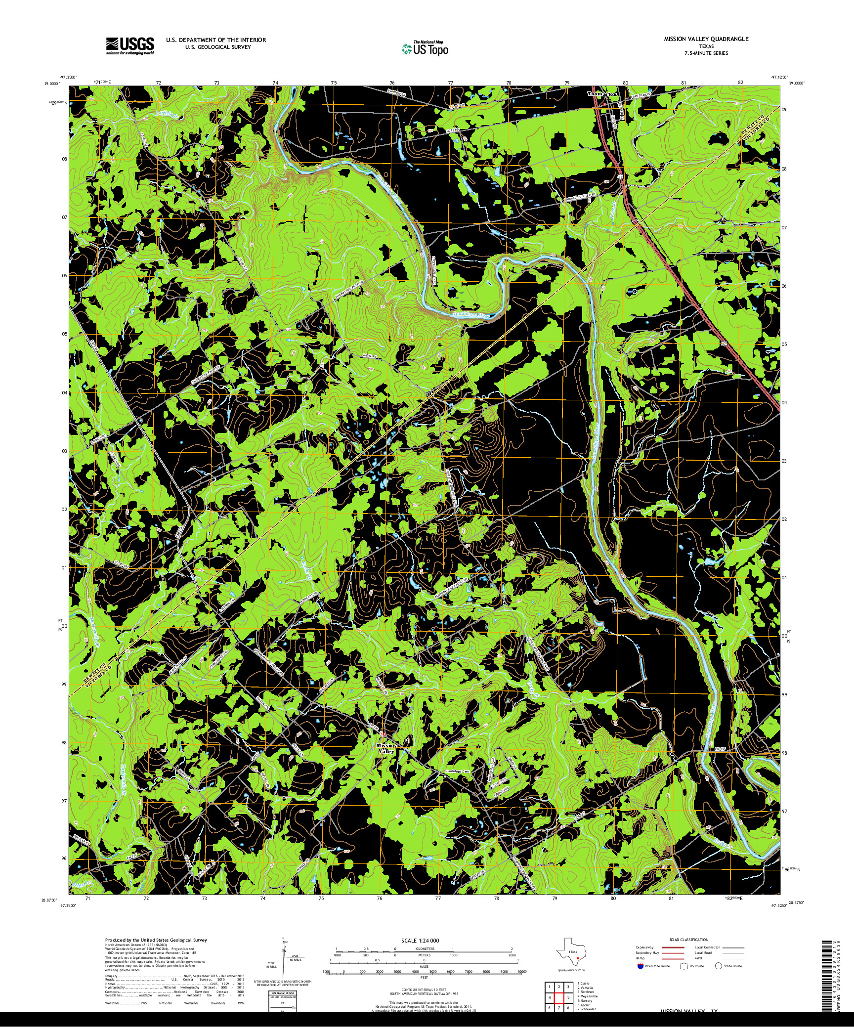 USGS US TOPO 7.5-MINUTE MAP FOR MISSION VALLEY, TX 2019