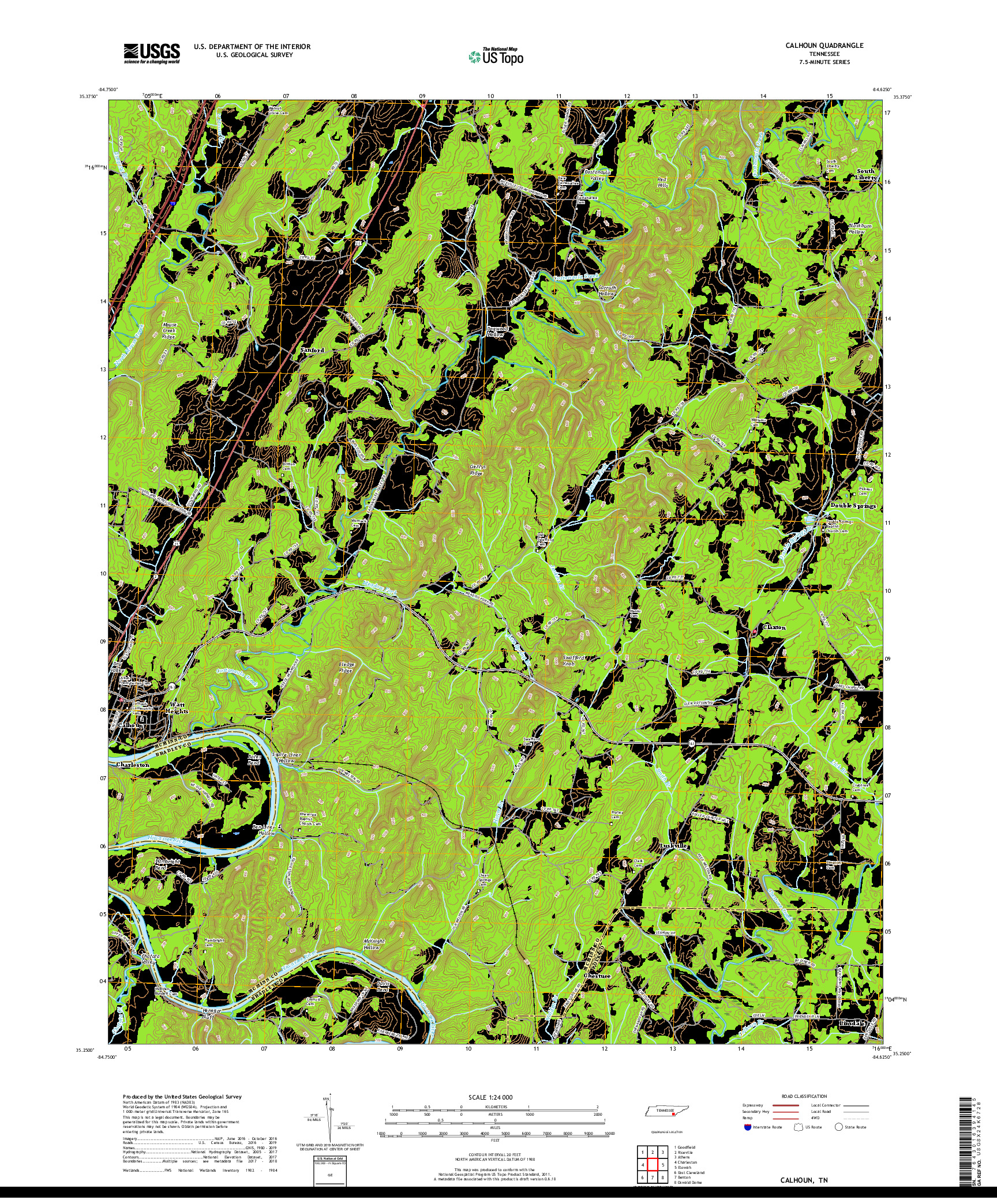 USGS US TOPO 7.5-MINUTE MAP FOR CALHOUN, TN 2019