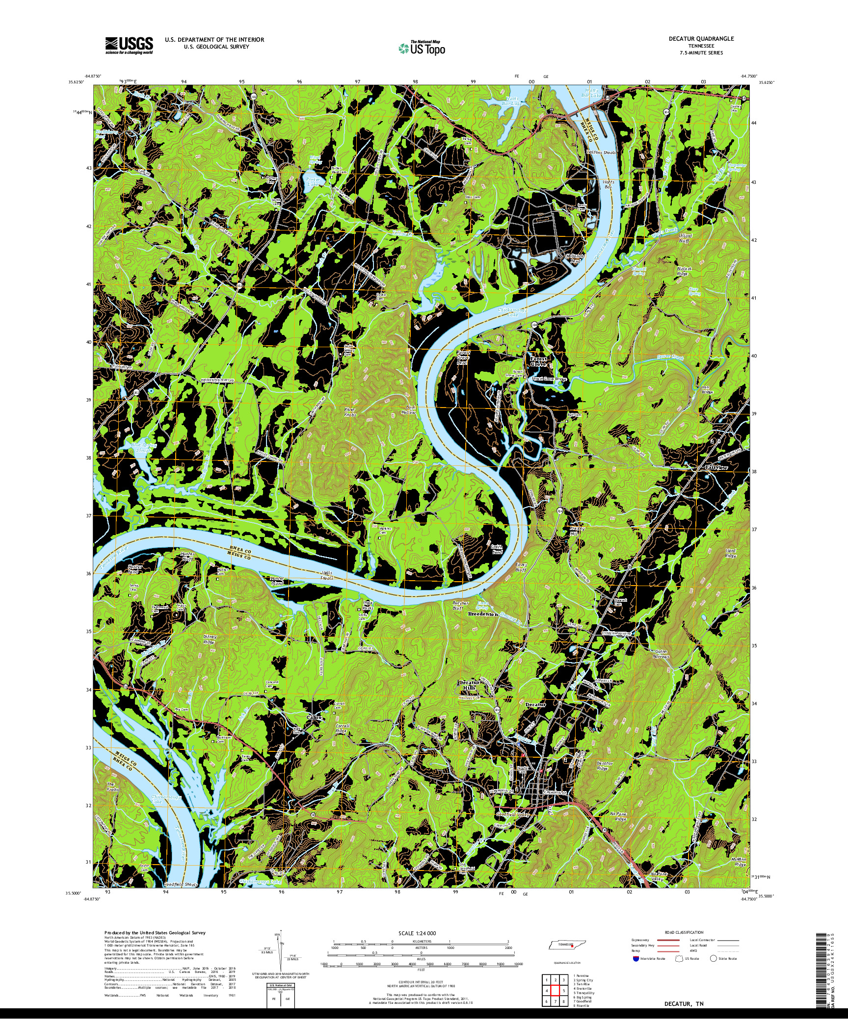 USGS US TOPO 7.5-MINUTE MAP FOR DECATUR, TN 2019