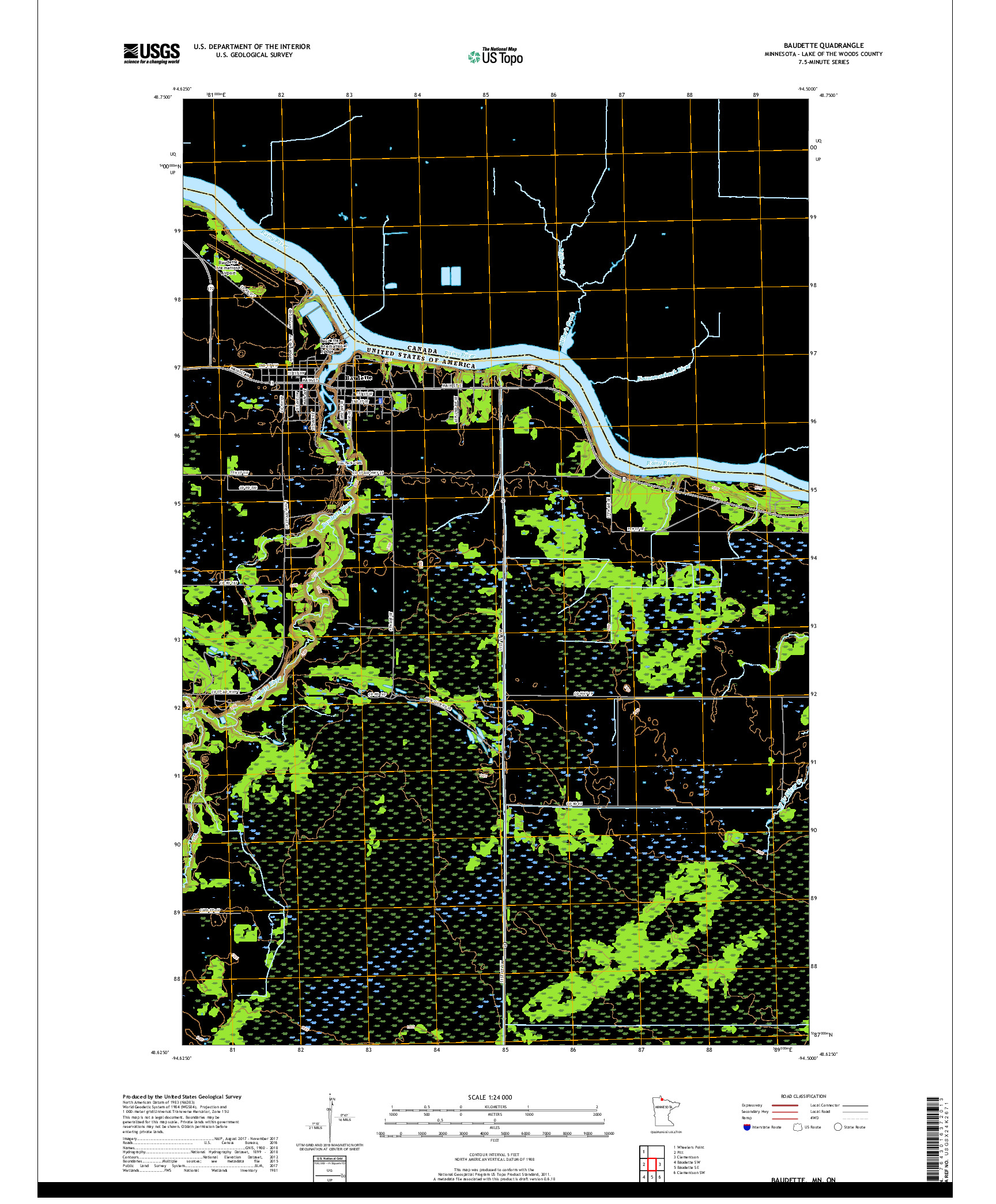 USGS US TOPO 7.5-MINUTE MAP FOR BAUDETTE, MN,ON 2019