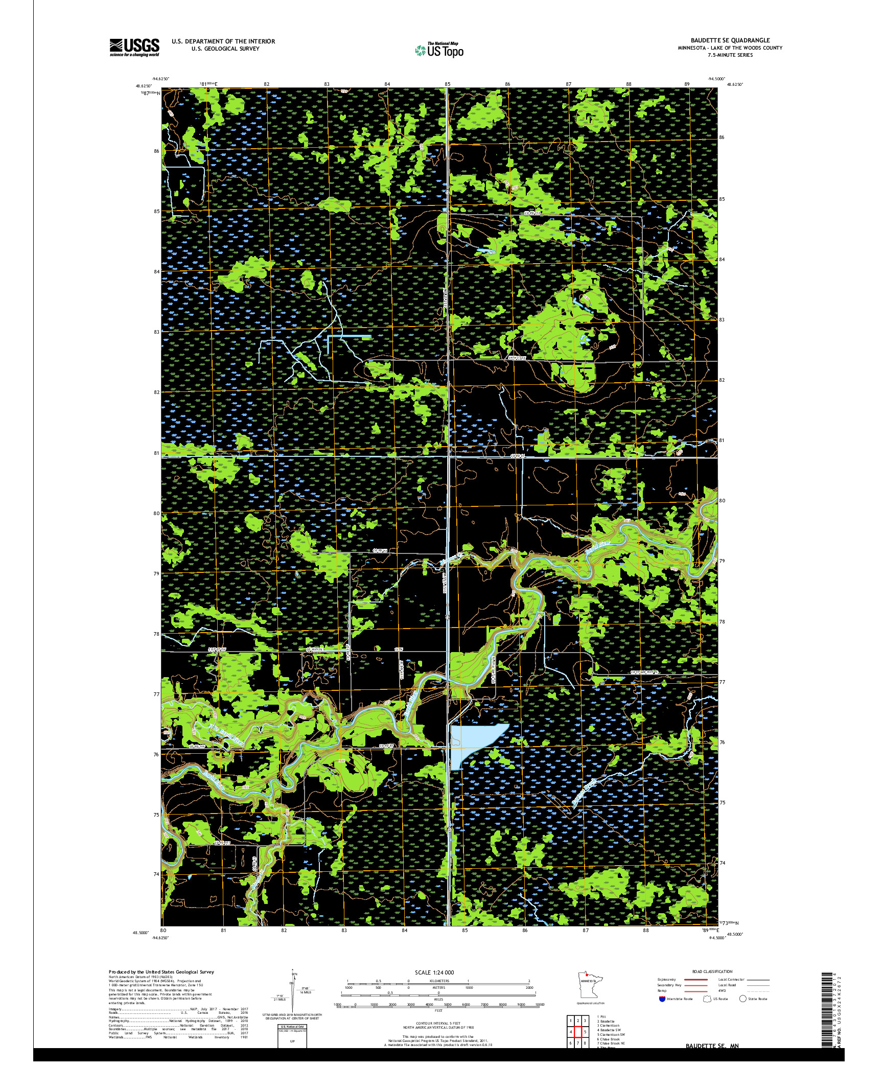 USGS US TOPO 7.5-MINUTE MAP FOR BAUDETTE SE, MN 2019