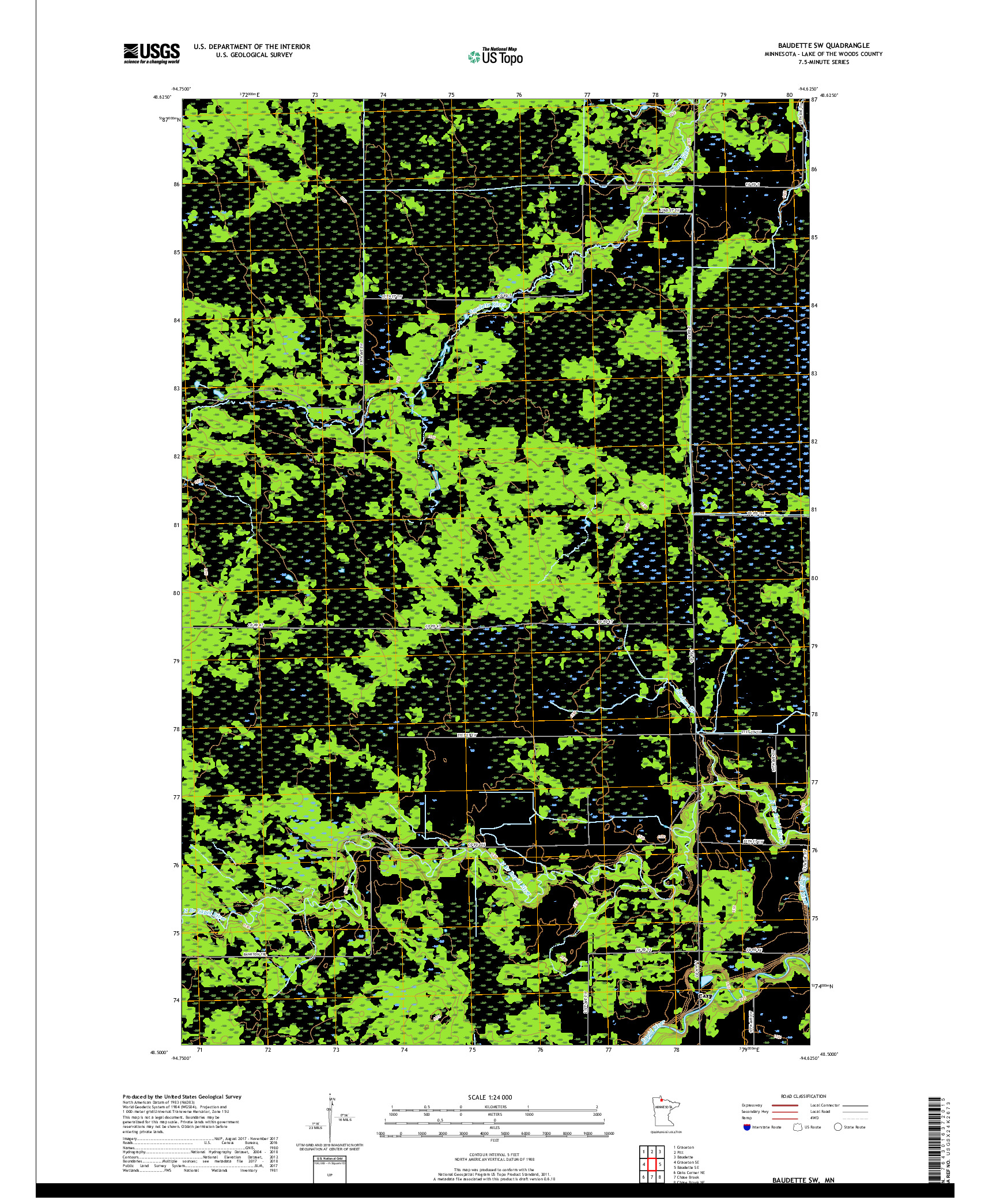 USGS US TOPO 7.5-MINUTE MAP FOR BAUDETTE SW, MN 2019