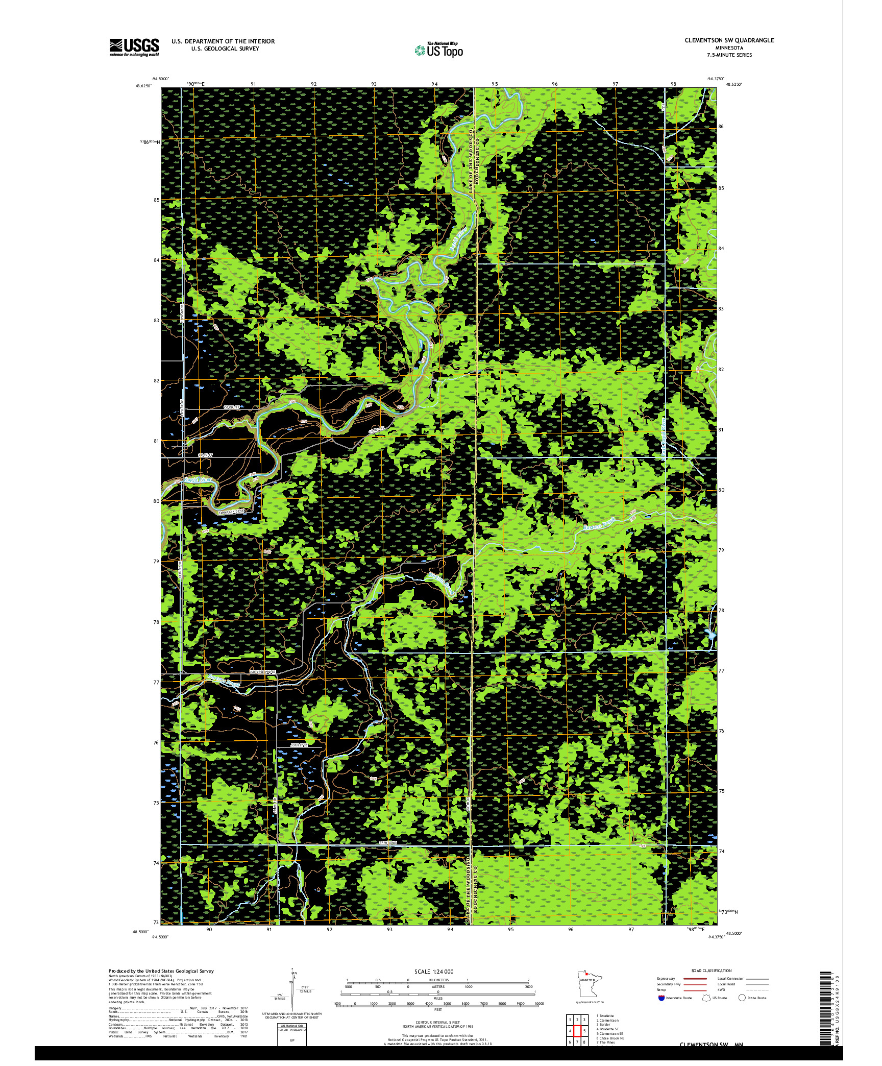 USGS US TOPO 7.5-MINUTE MAP FOR CLEMENTSON SW, MN 2019