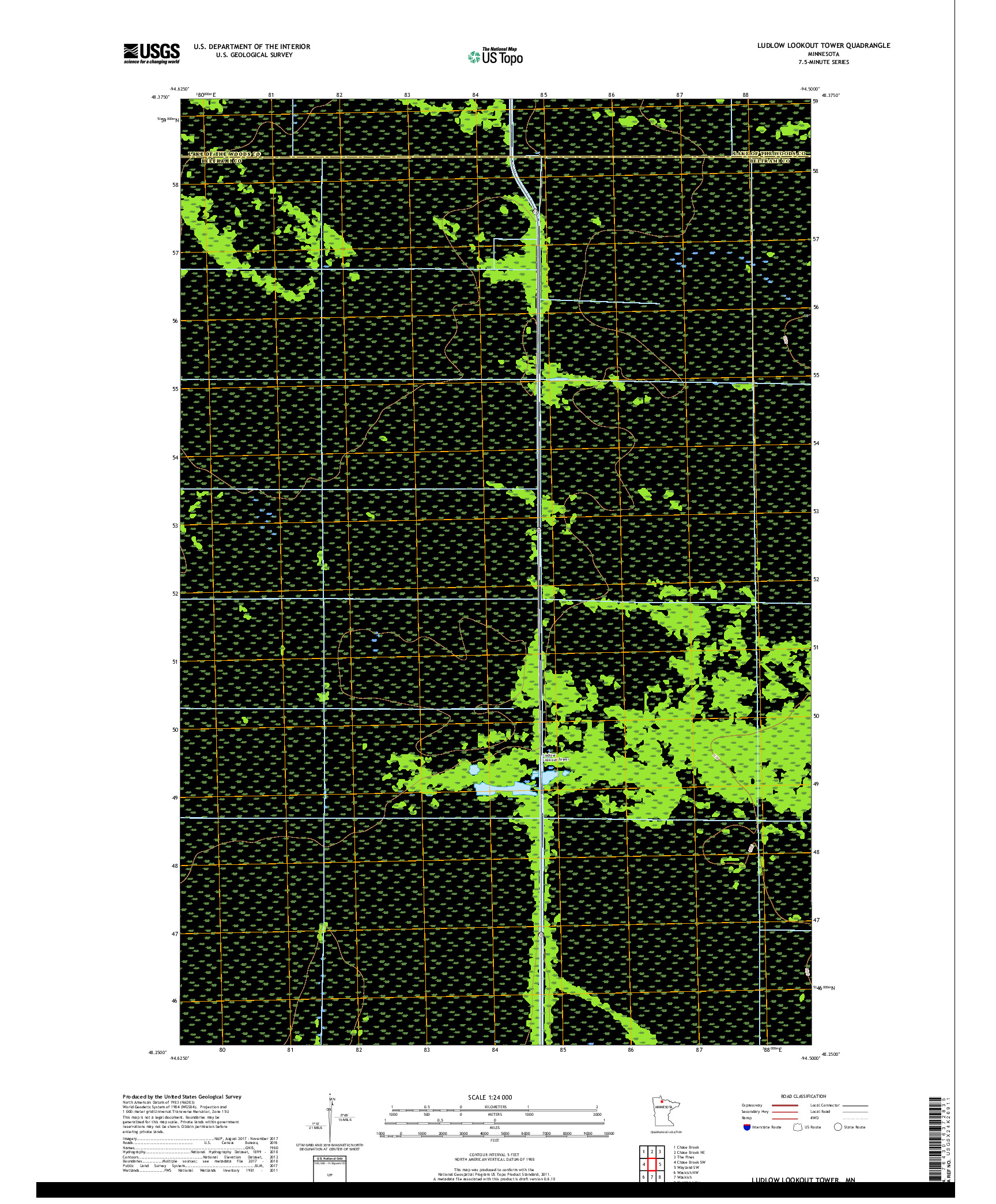 USGS US TOPO 7.5-MINUTE MAP FOR LUDLOW LOOKOUT TOWER, MN 2019