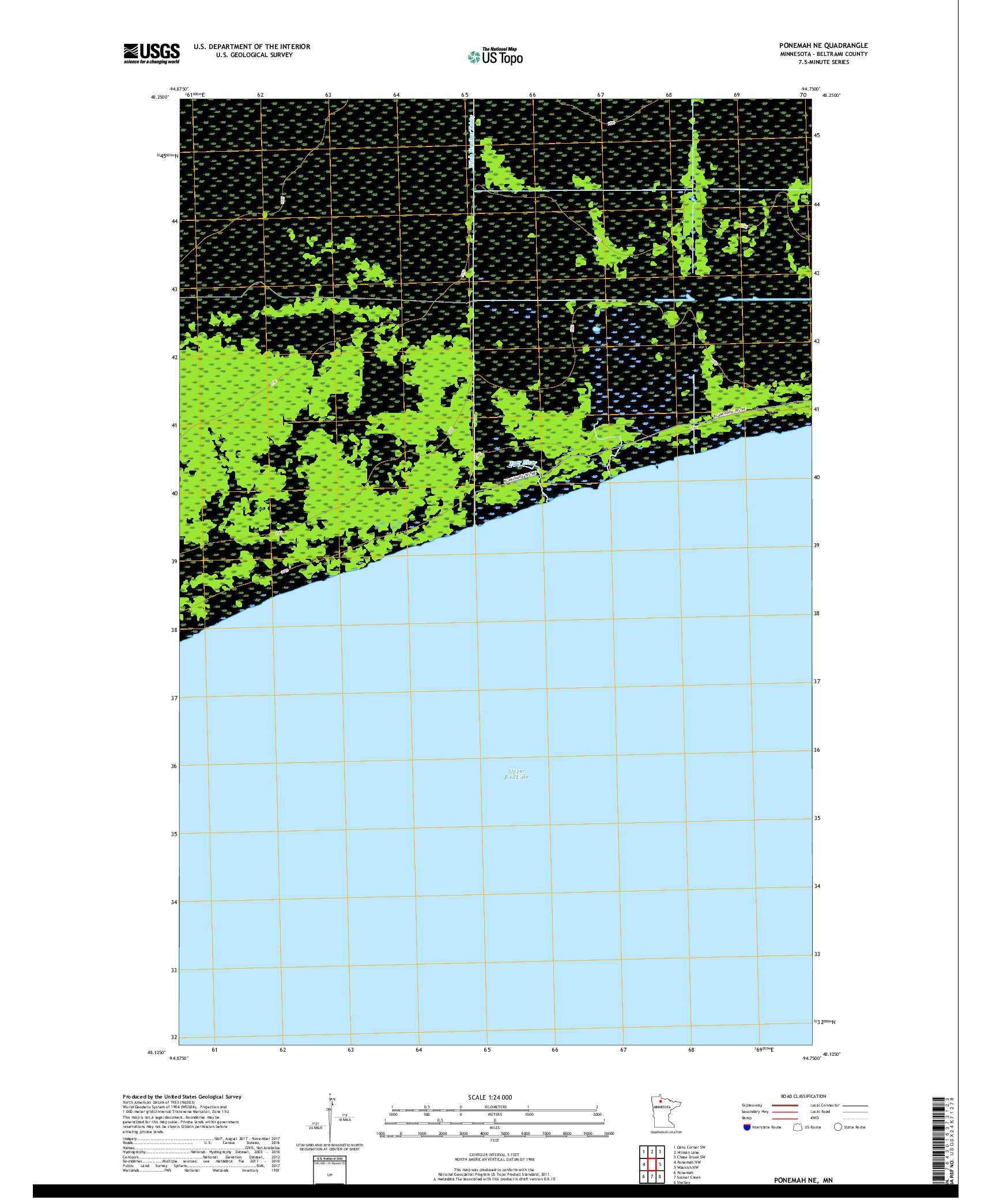 USGS US TOPO 7.5-MINUTE MAP FOR PONEMAH NE, MN 2019