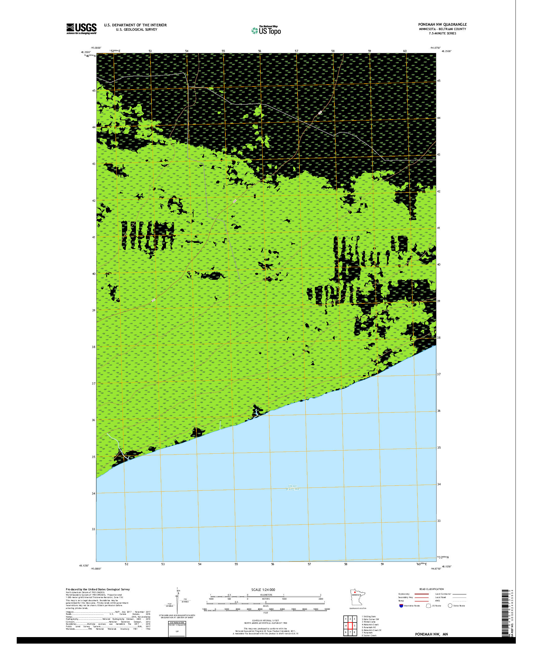 USGS US TOPO 7.5-MINUTE MAP FOR PONEMAH NW, MN 2019