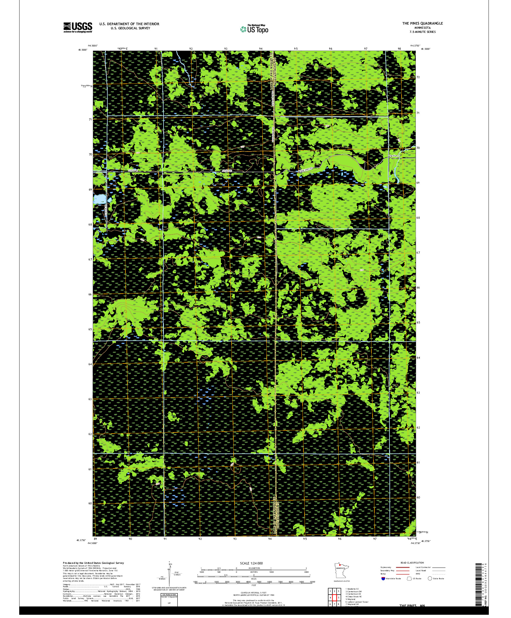 USGS US TOPO 7.5-MINUTE MAP FOR THE PINES, MN 2019