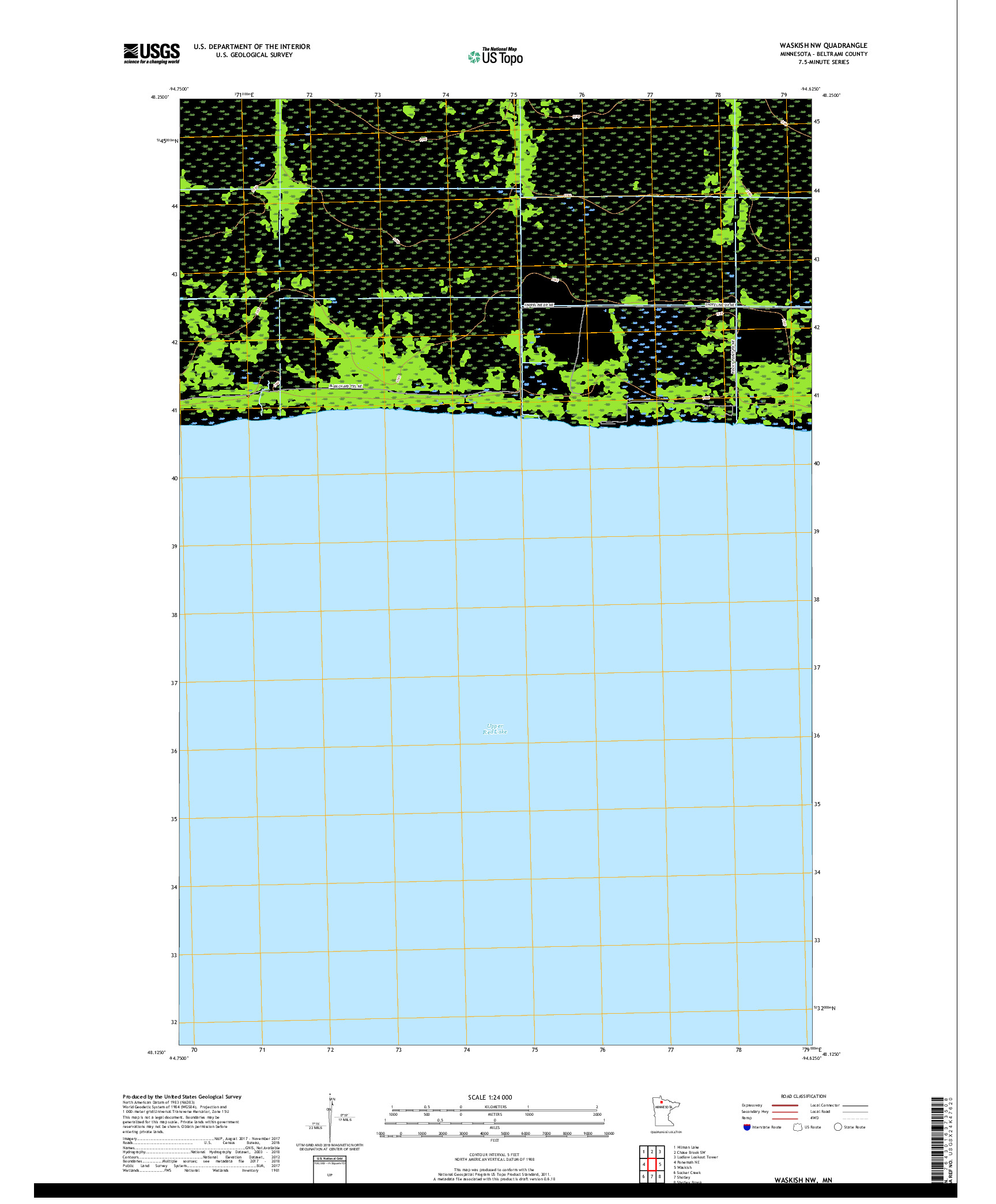 USGS US TOPO 7.5-MINUTE MAP FOR WASKISH NW, MN 2019