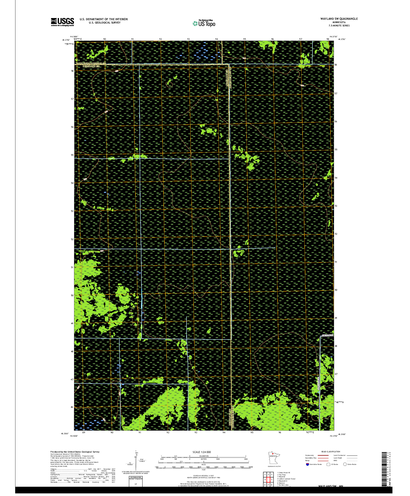 USGS US TOPO 7.5-MINUTE MAP FOR WAYLAND SW, MN 2019