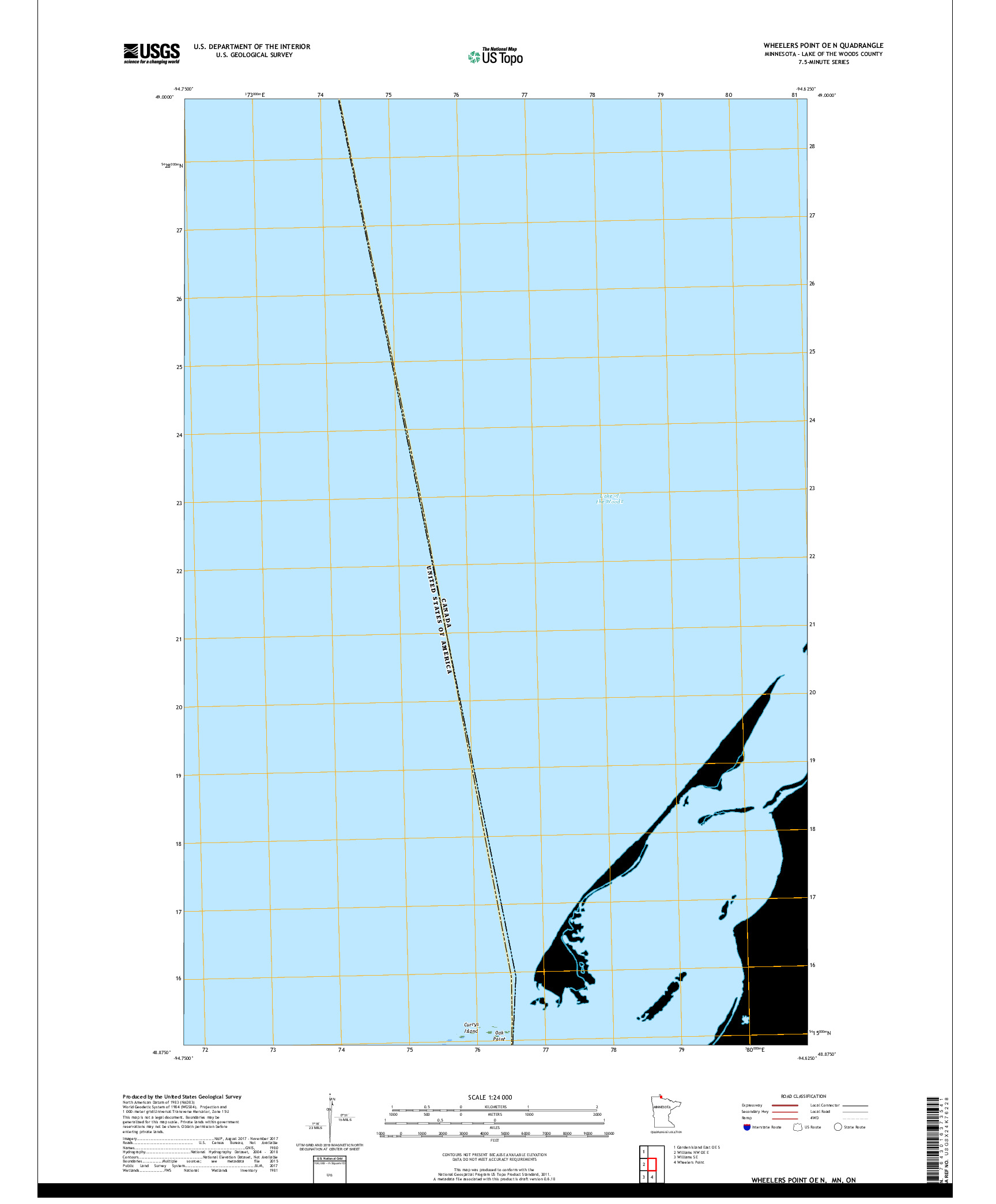 USGS US TOPO 7.5-MINUTE MAP FOR WHEELERS POINT OE N, MN,ON 2019