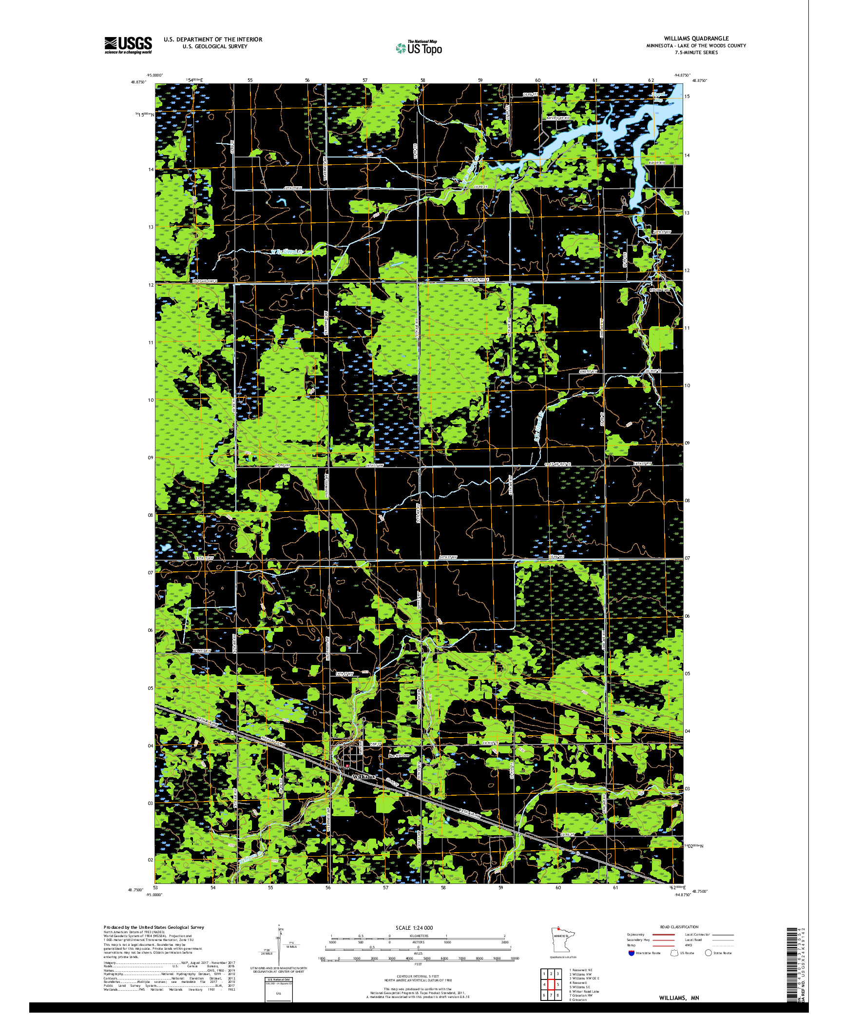 USGS US TOPO 7.5-MINUTE MAP FOR WILLIAMS, MN 2019