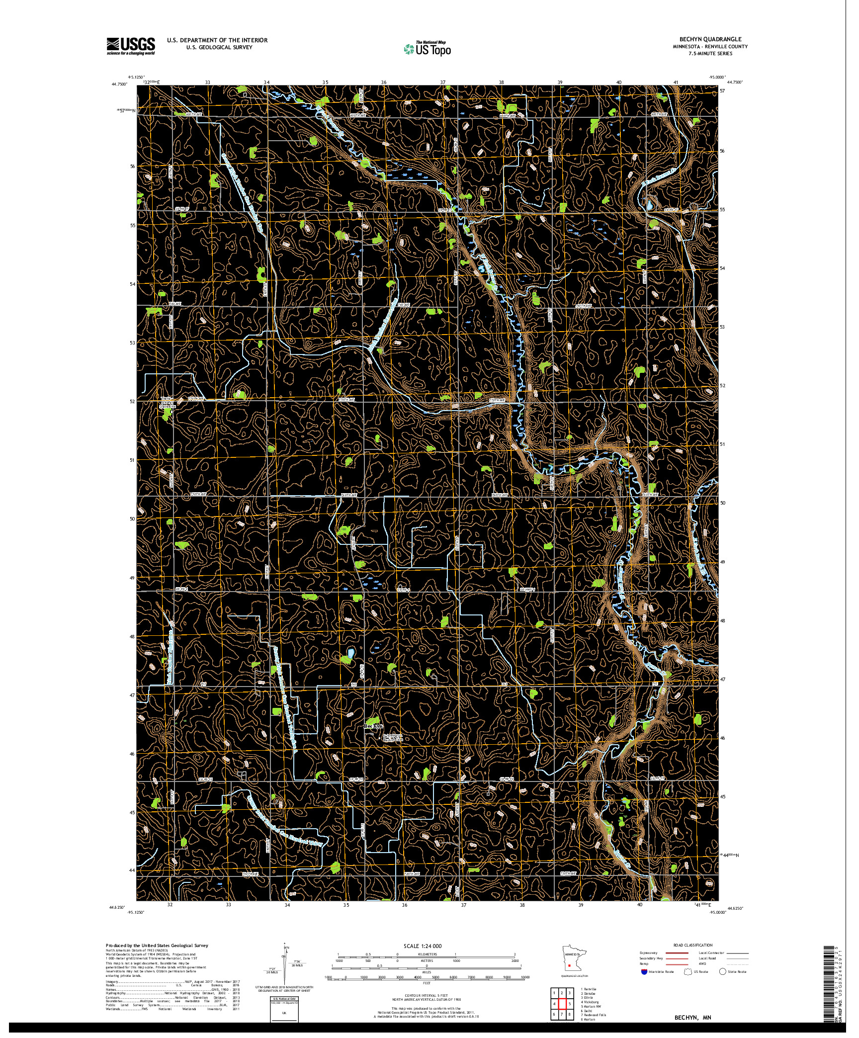 USGS US TOPO 7.5-MINUTE MAP FOR BECHYN, MN 2019