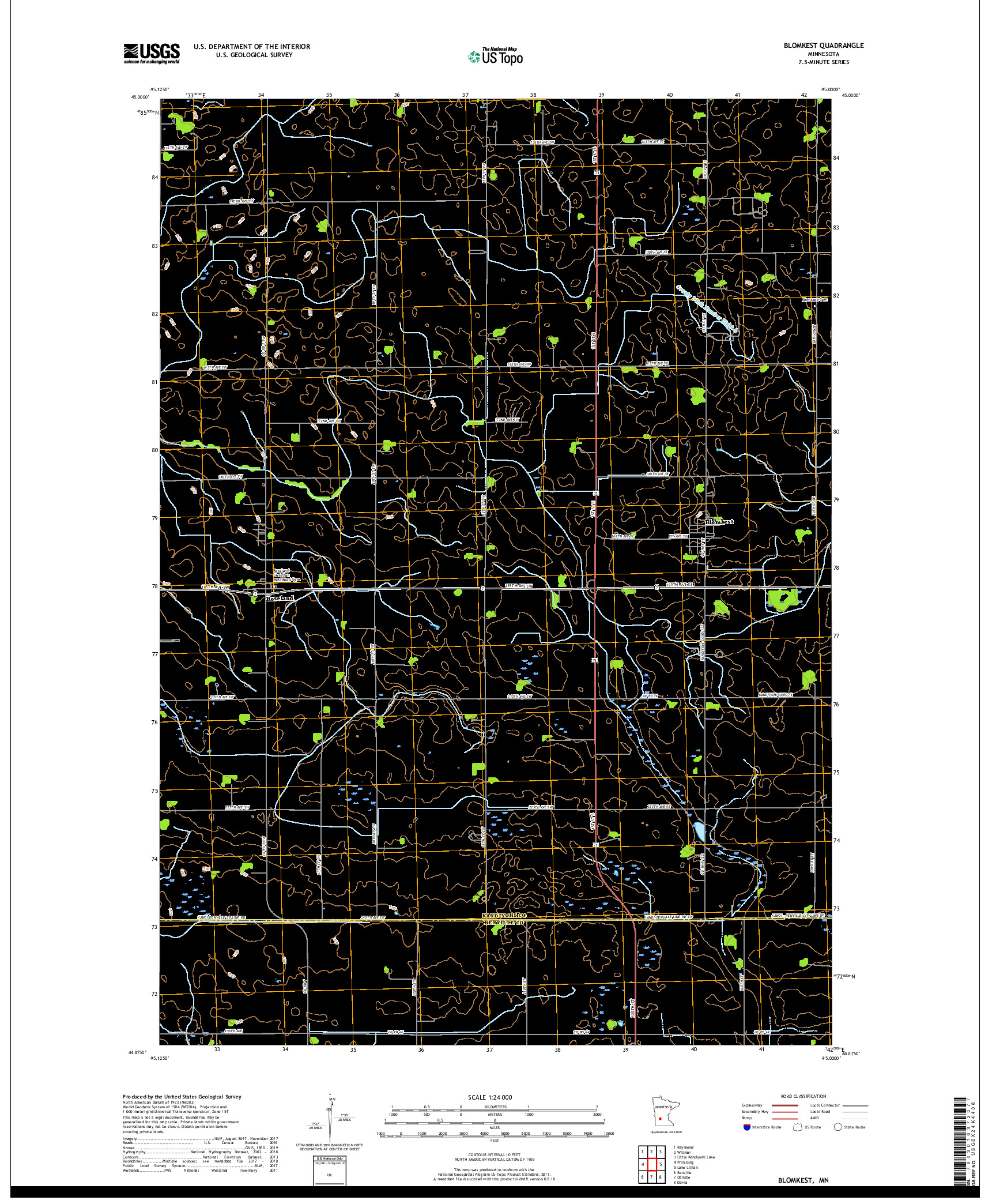 USGS US TOPO 7.5-MINUTE MAP FOR BLOMKEST, MN 2019