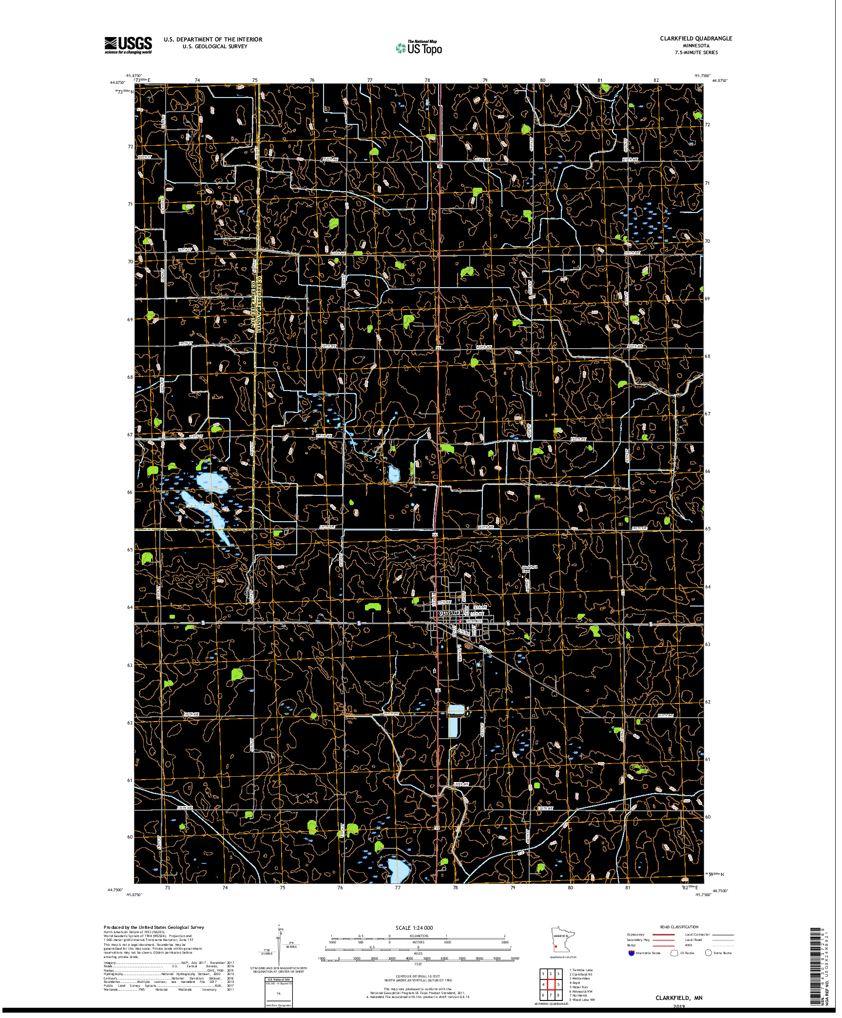 USGS US TOPO 7.5-MINUTE MAP FOR CLARKFIELD, MN 2019