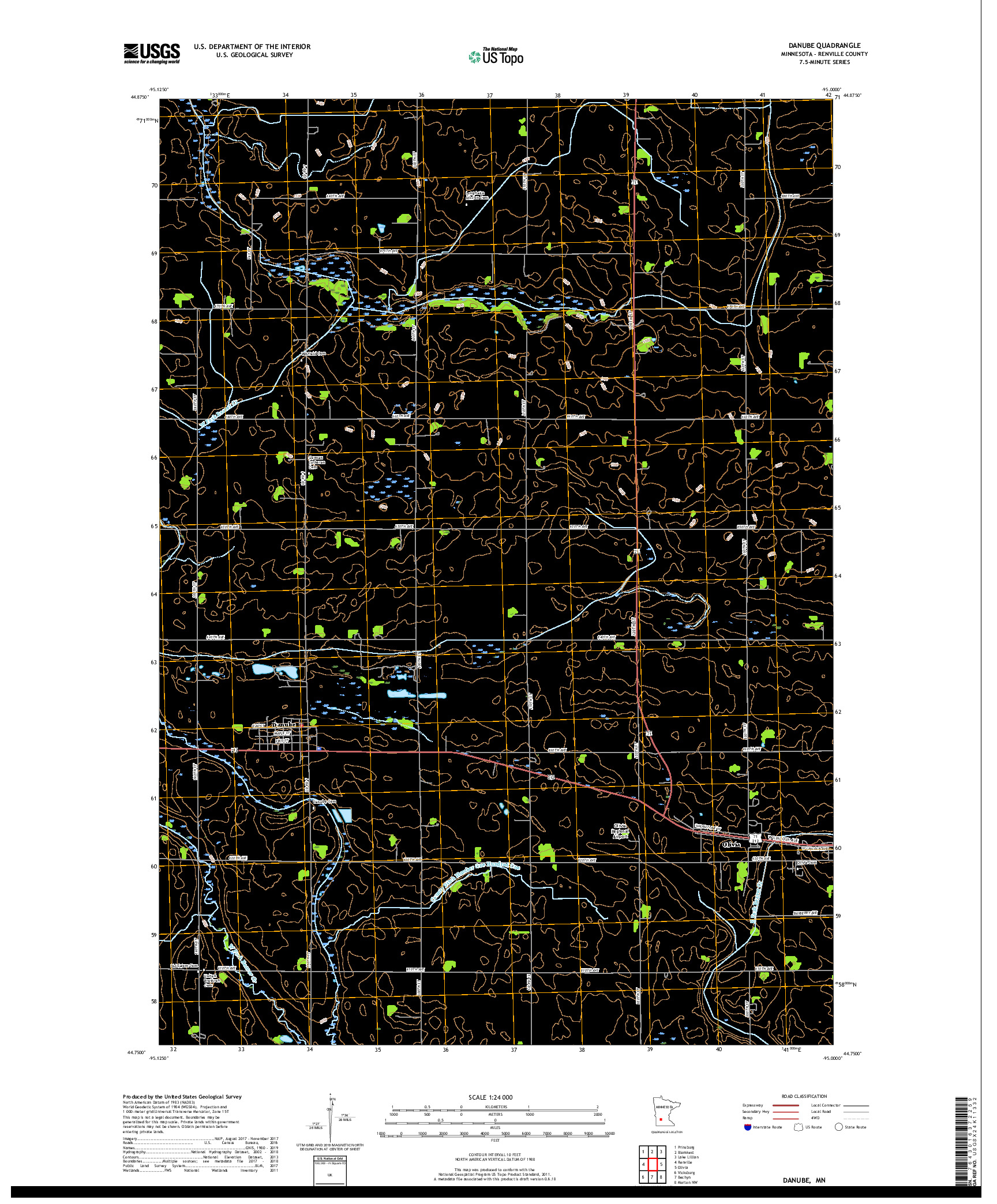 USGS US TOPO 7.5-MINUTE MAP FOR DANUBE, MN 2019