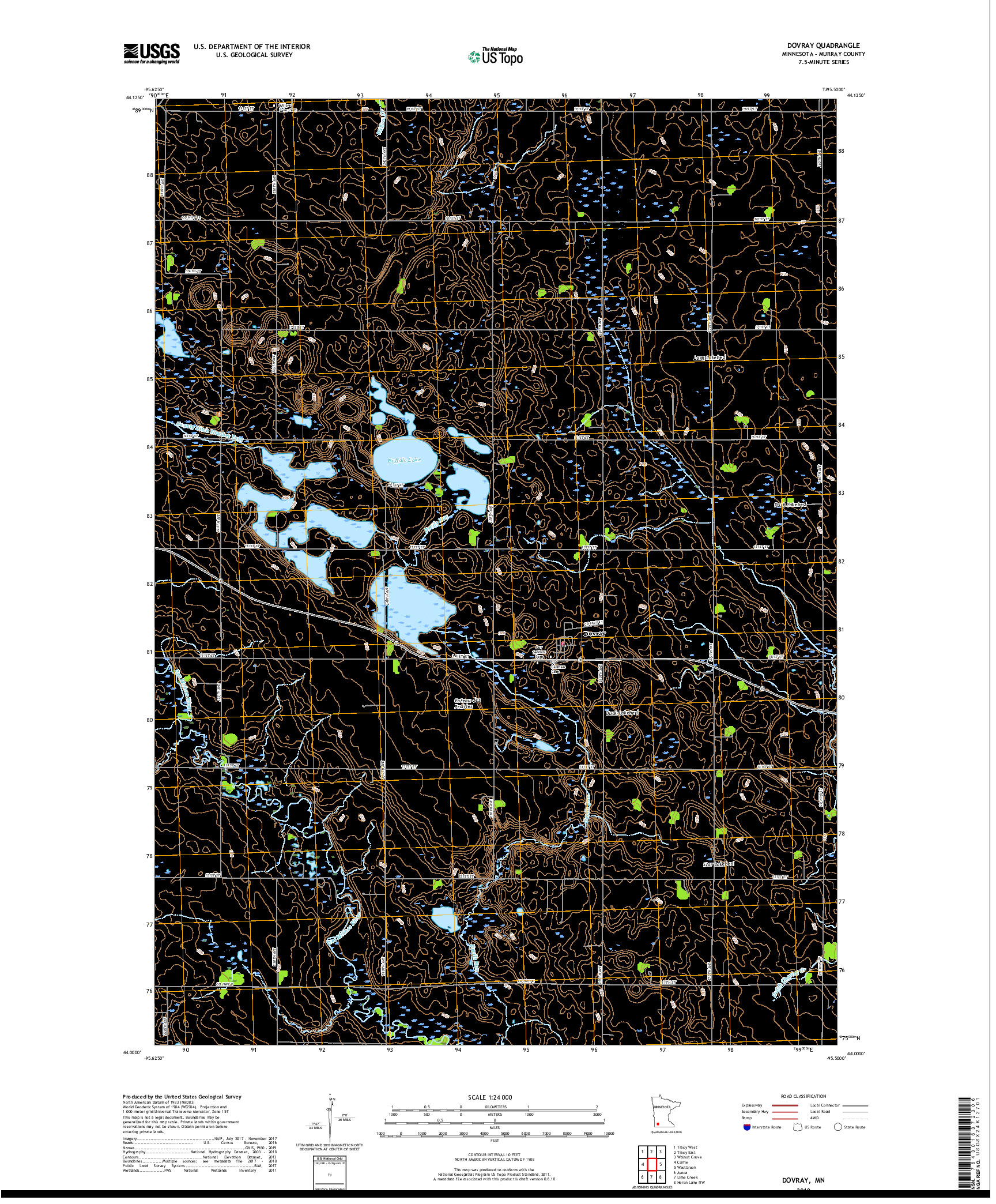USGS US TOPO 7.5-MINUTE MAP FOR DOVRAY, MN 2019