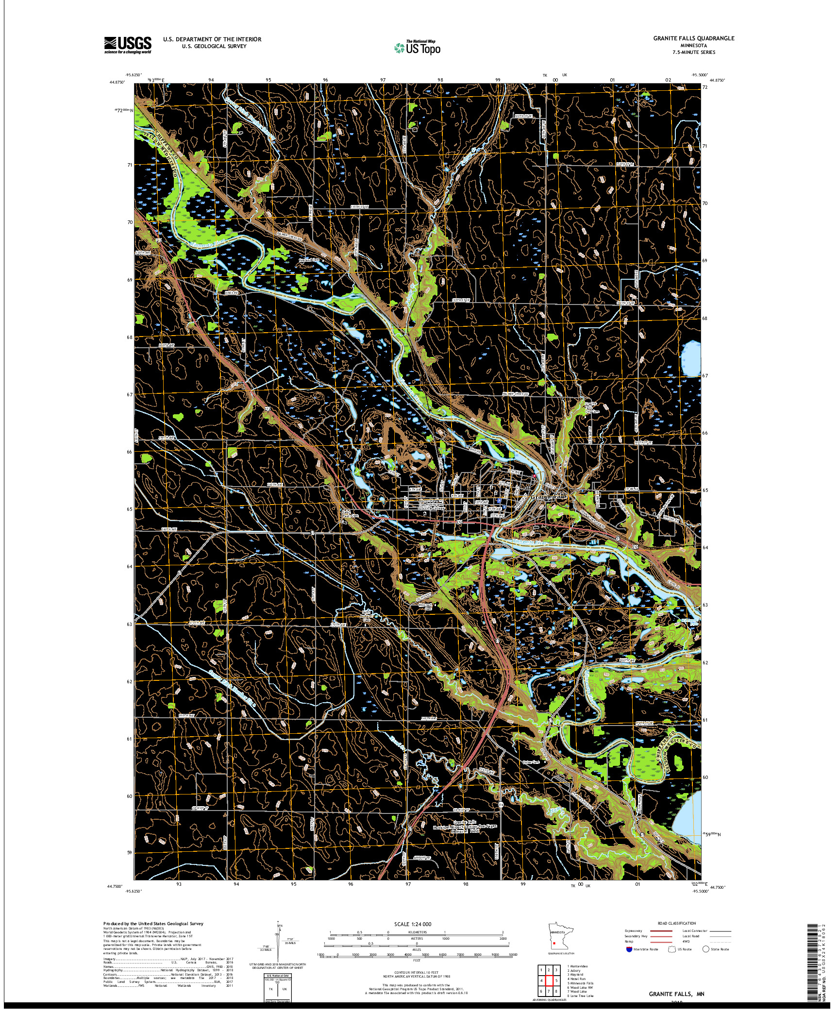 USGS US TOPO 7.5-MINUTE MAP FOR GRANITE FALLS, MN 2019