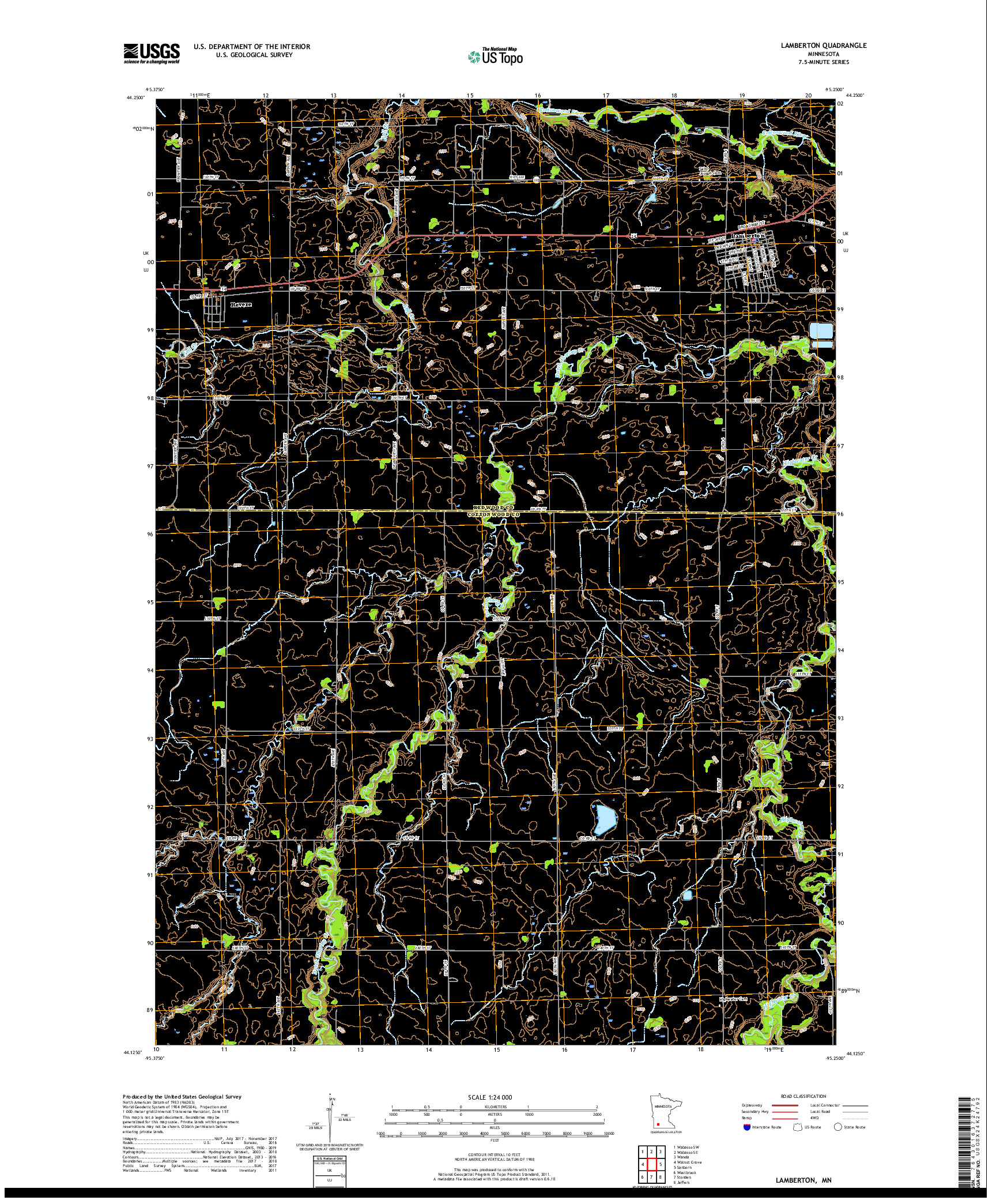 USGS US TOPO 7.5-MINUTE MAP FOR LAMBERTON, MN 2019