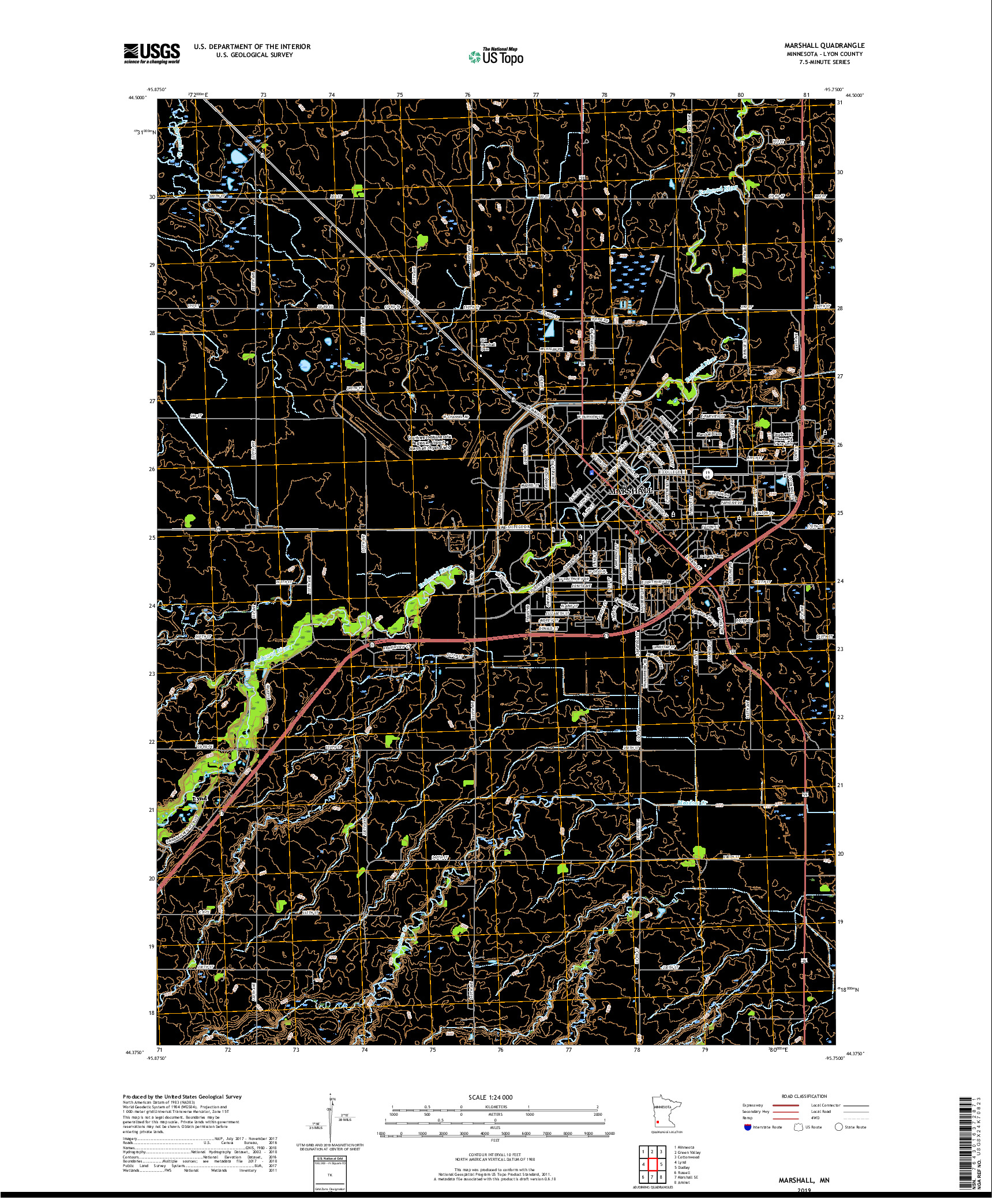 USGS US TOPO 7.5-MINUTE MAP FOR MARSHALL, MN 2019