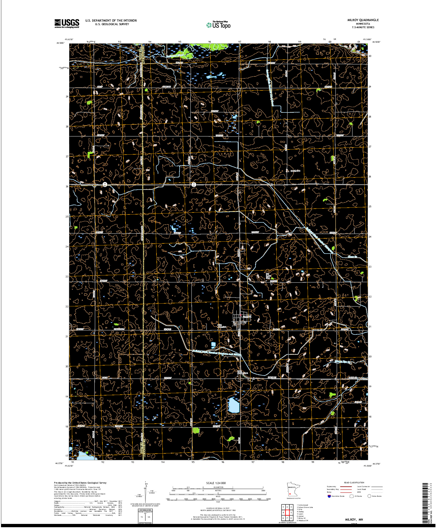 USGS US TOPO 7.5-MINUTE MAP FOR MILROY, MN 2019