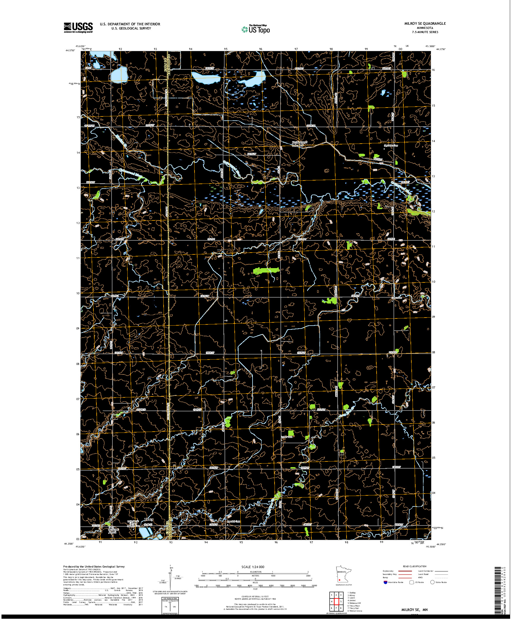 USGS US TOPO 7.5-MINUTE MAP FOR MILROY SE, MN 2019