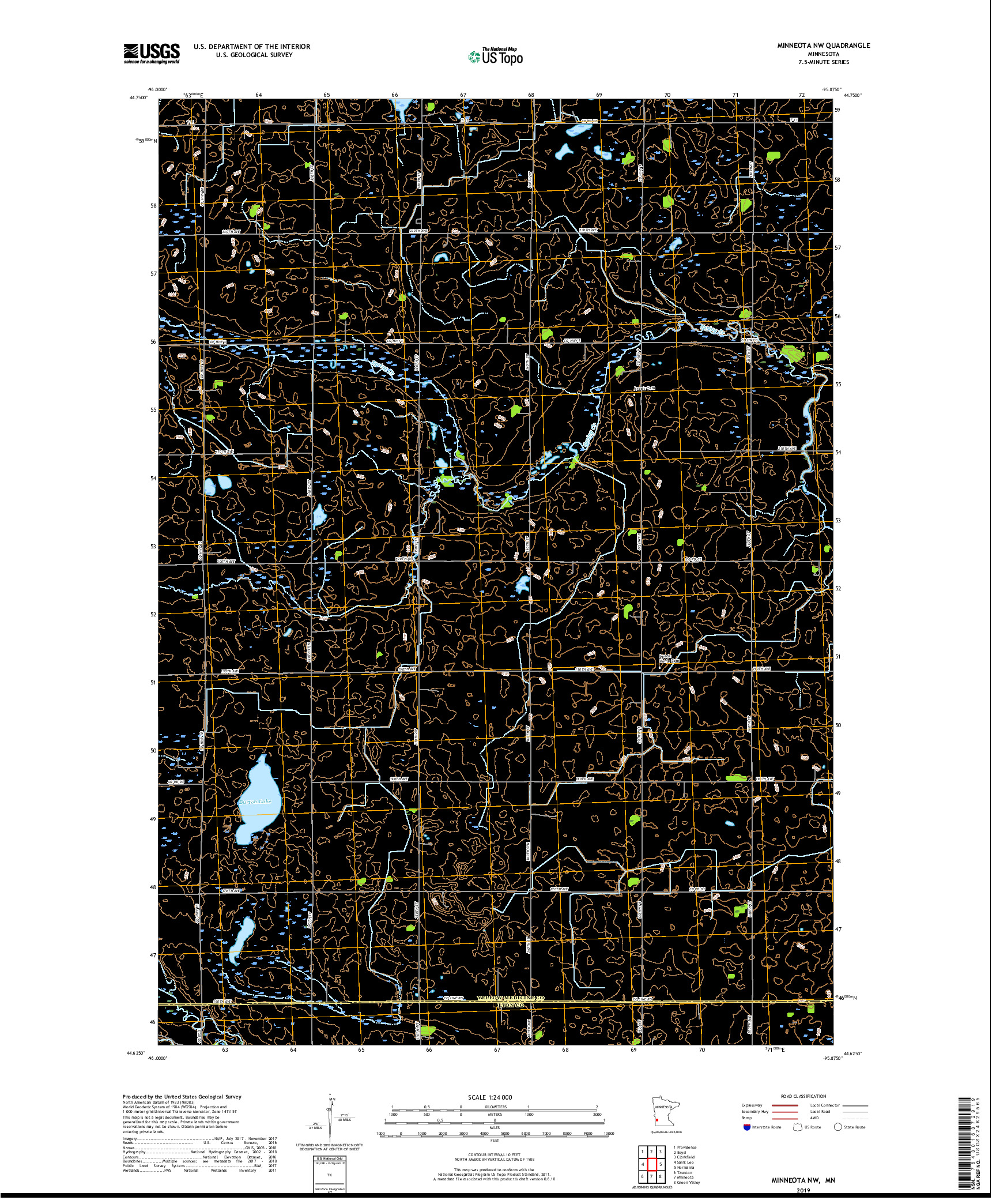 USGS US TOPO 7.5-MINUTE MAP FOR MINNEOTA NW, MN 2019