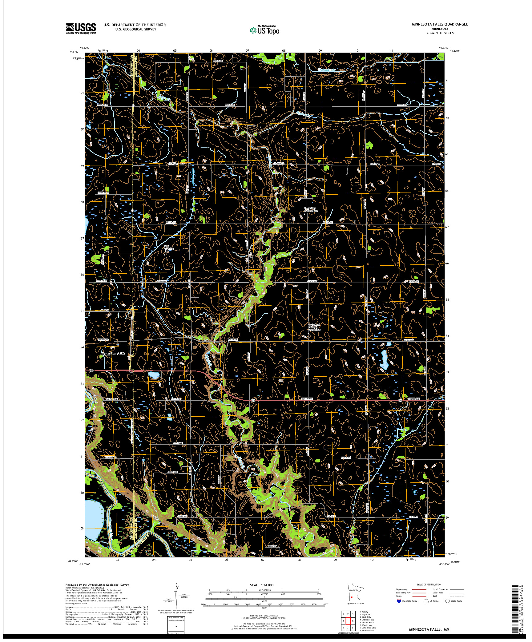 USGS US TOPO 7.5-MINUTE MAP FOR MINNESOTA FALLS, MN 2019