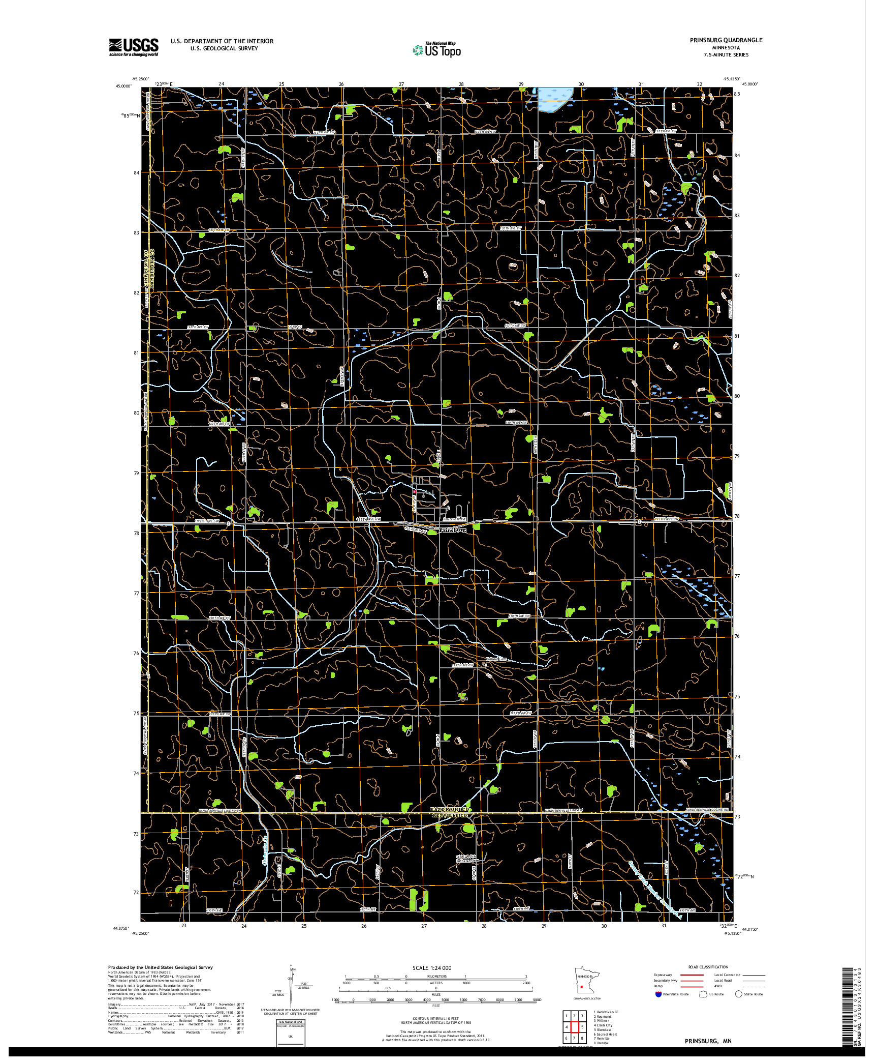 USGS US TOPO 7.5-MINUTE MAP FOR PRINSBURG, MN 2019