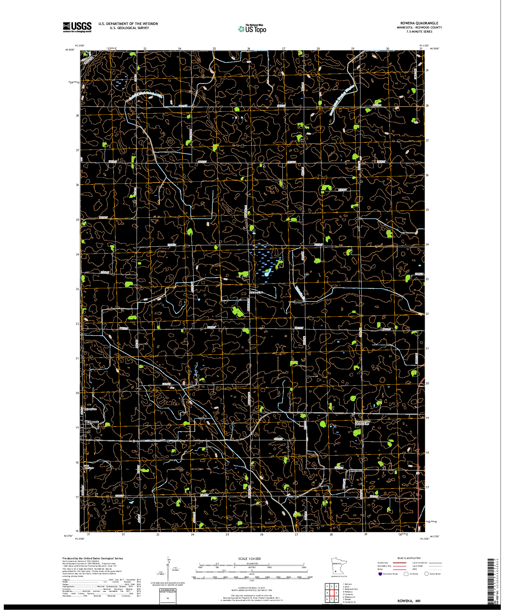 USGS US TOPO 7.5-MINUTE MAP FOR ROWENA, MN 2019