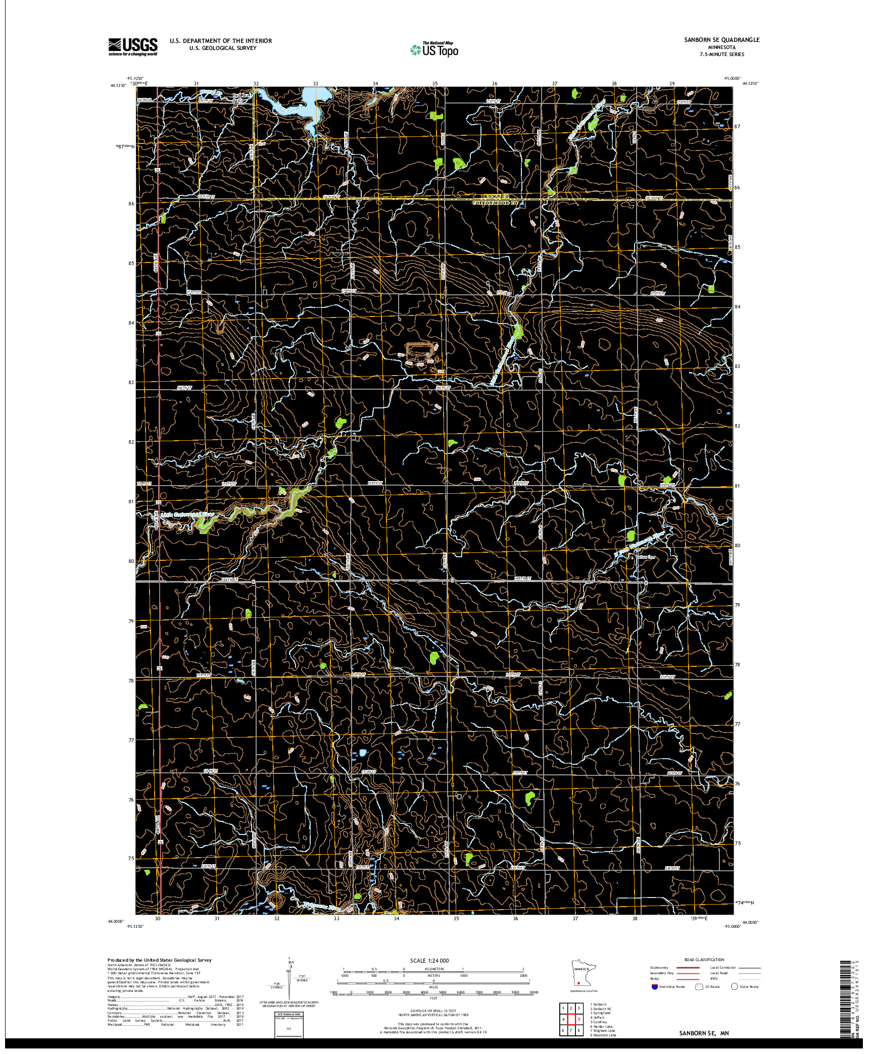 USGS US TOPO 7.5-MINUTE MAP FOR SANBORN SE, MN 2019