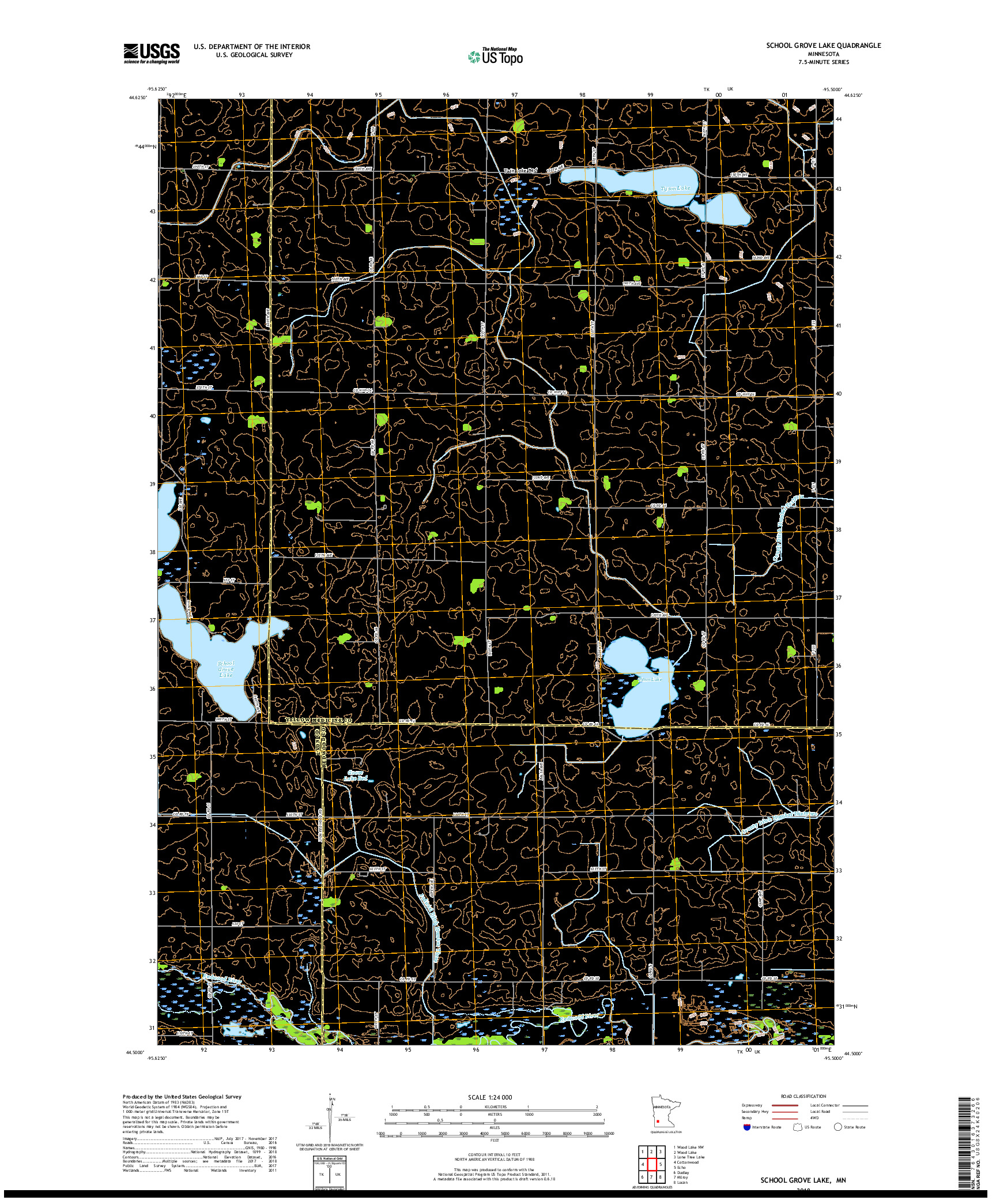 USGS US TOPO 7.5-MINUTE MAP FOR SCHOOL GROVE LAKE, MN 2019