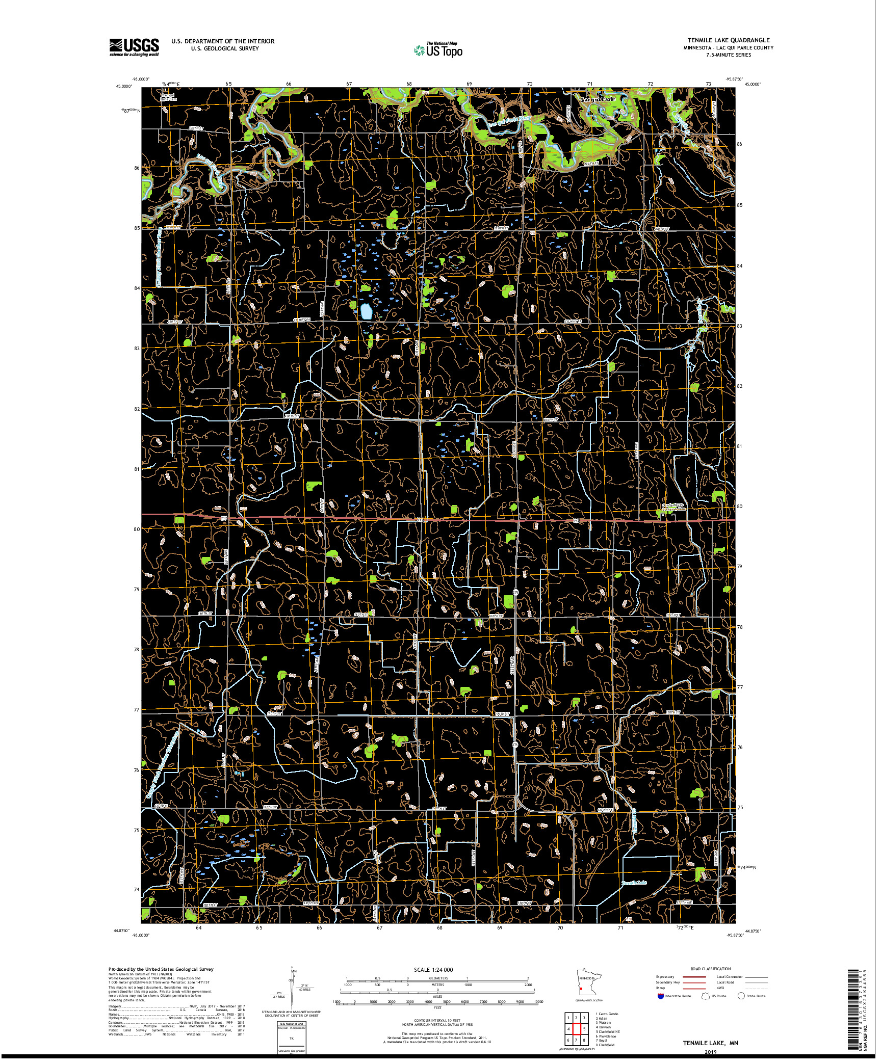 USGS US TOPO 7.5-MINUTE MAP FOR TENMILE LAKE, MN 2019